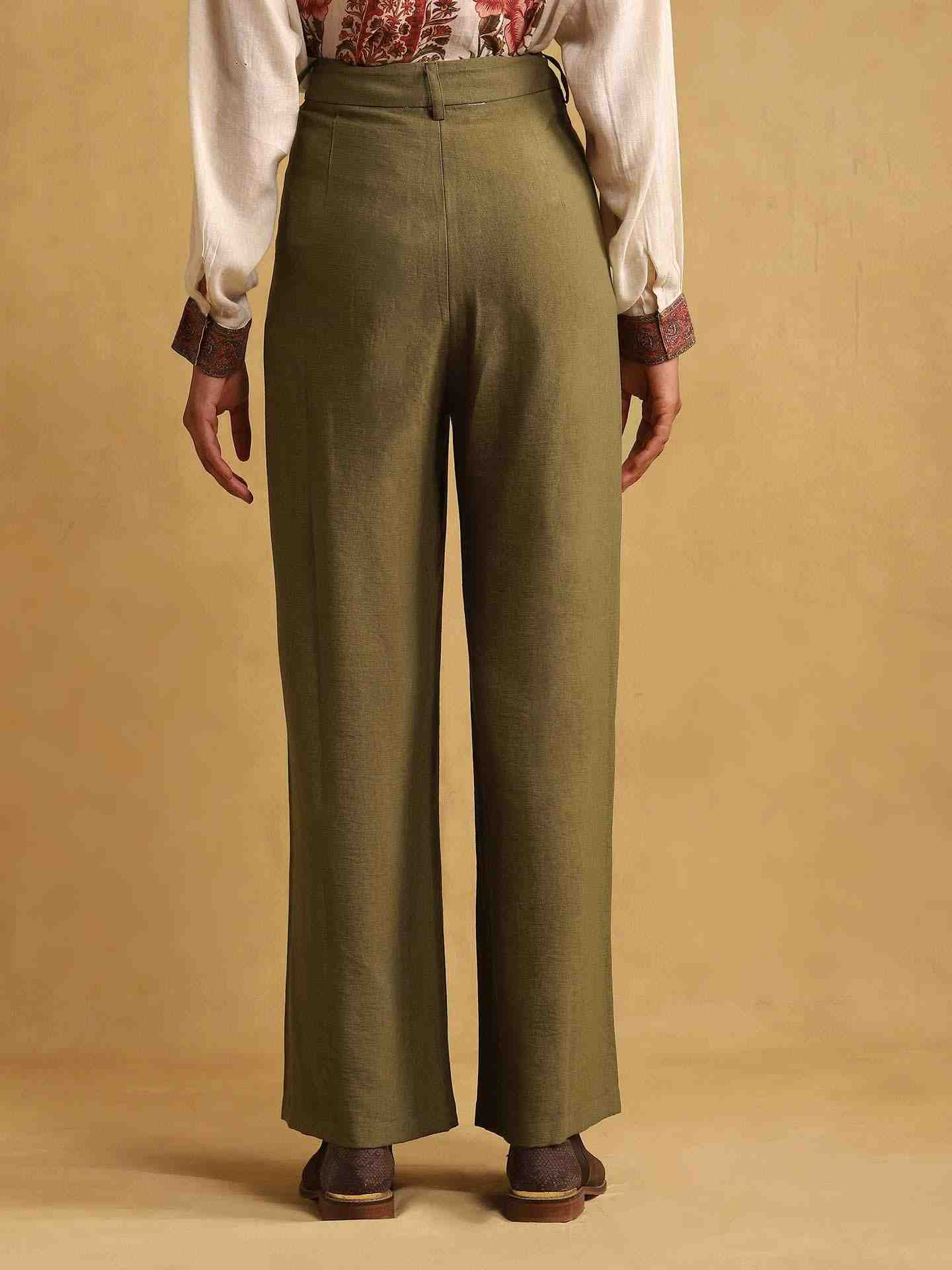 Olive Pantalon Straight-Leg Pants
