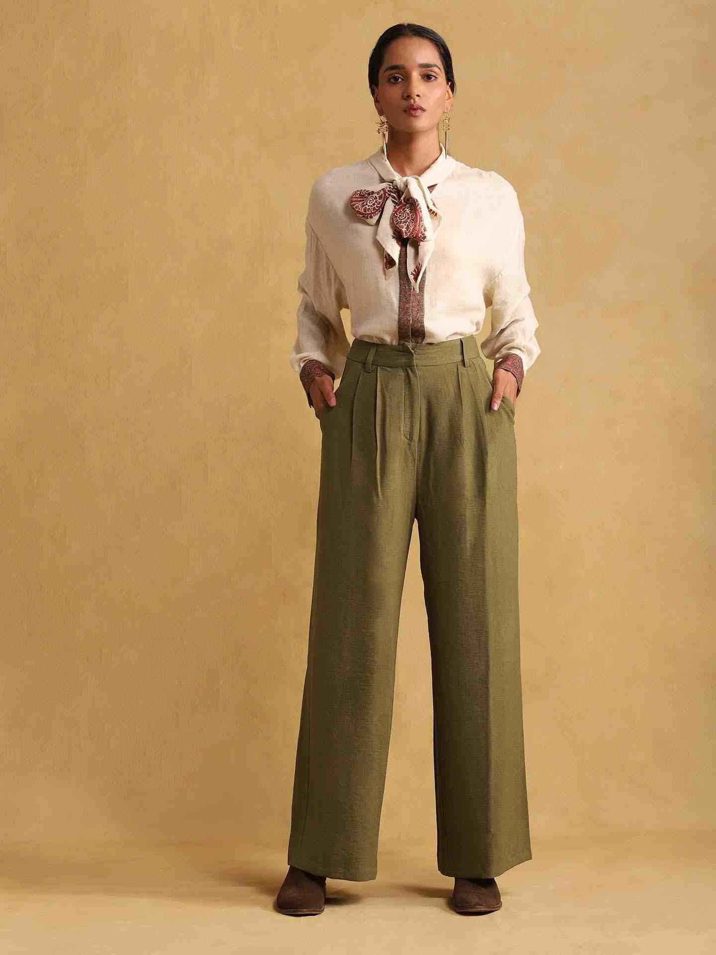 Olive Pantalon Straight-Leg Pants