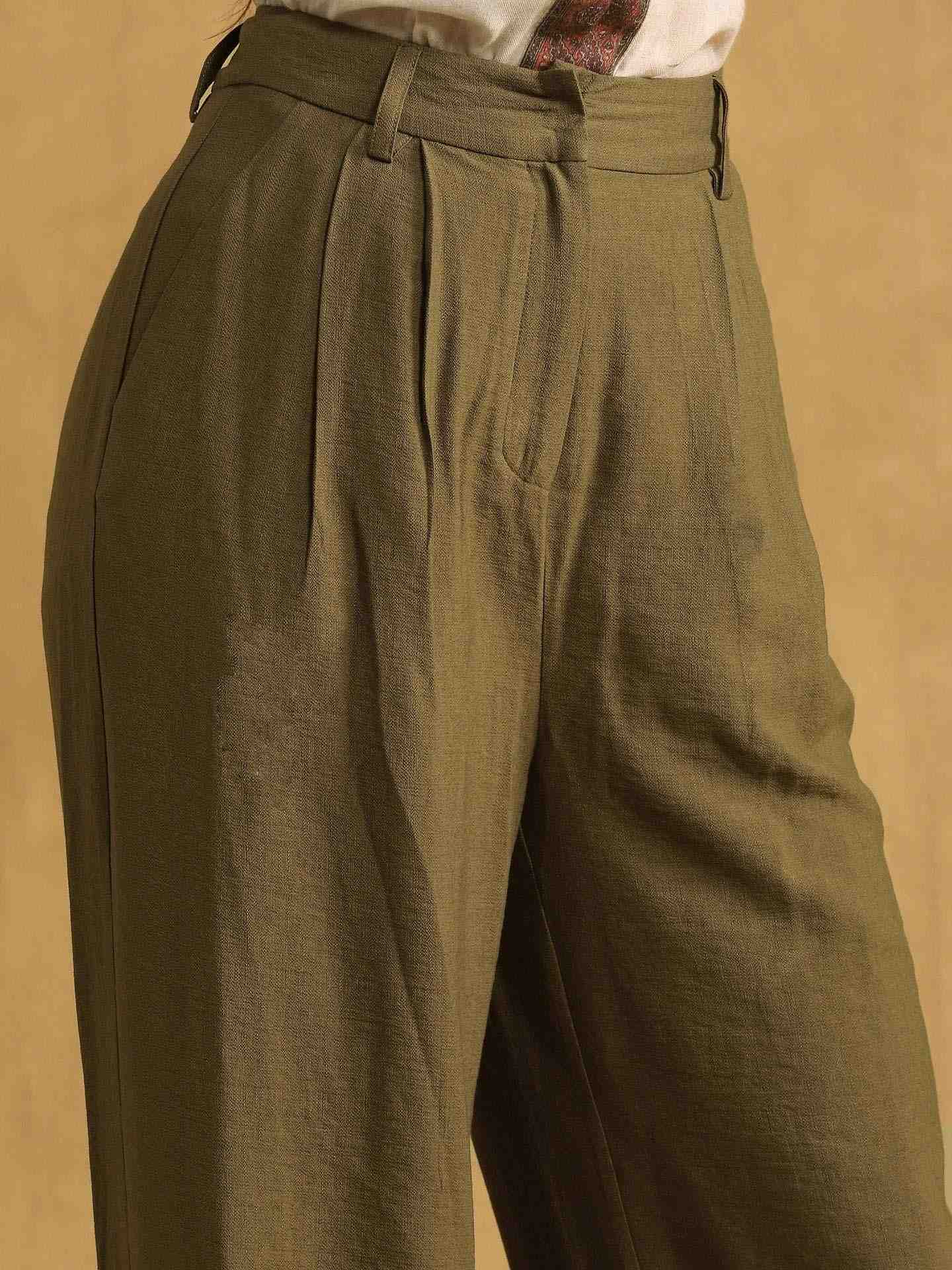 Olive Pantalon Straight-Leg Pants