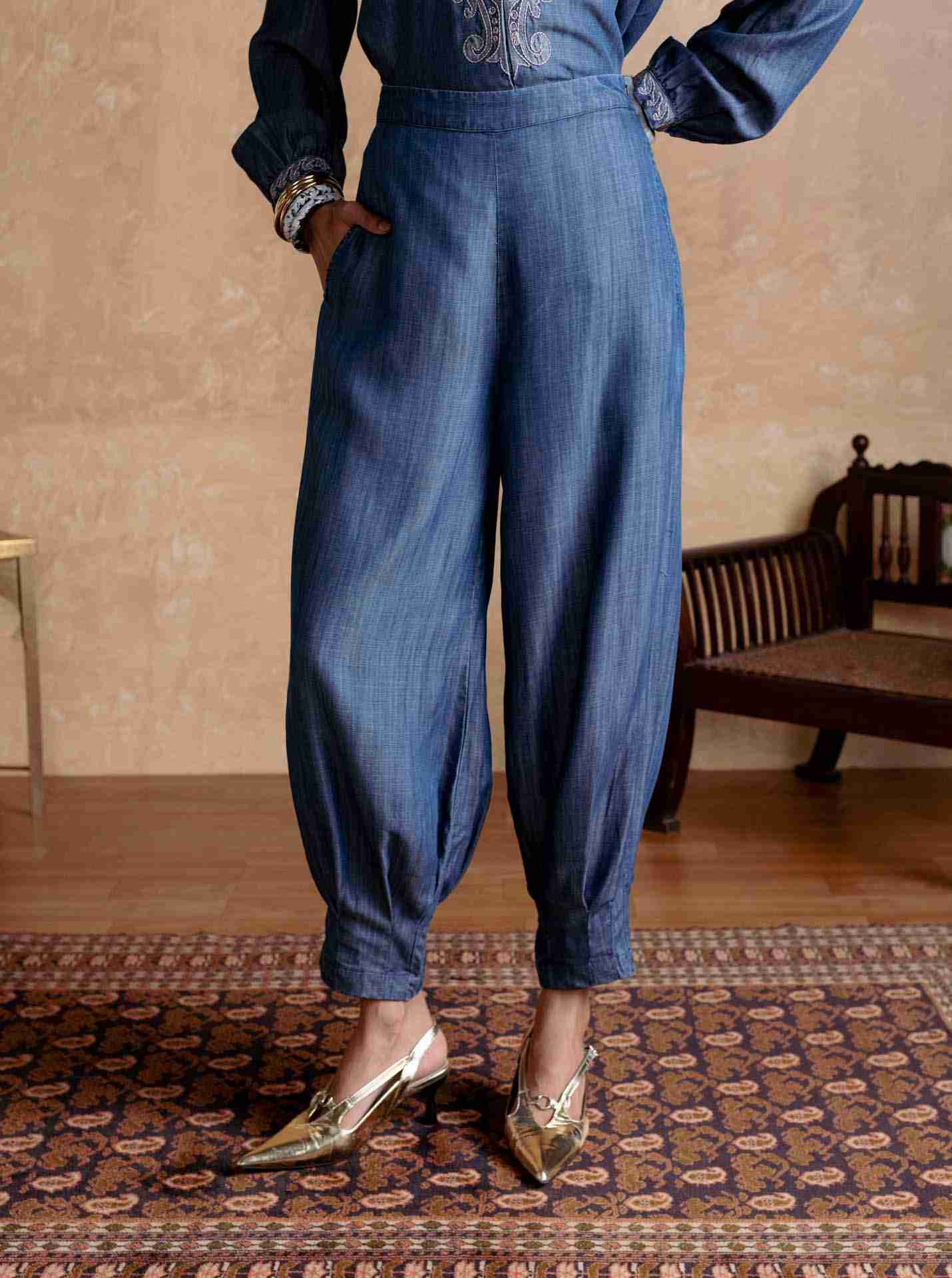 Blue Tencel Denim Pants