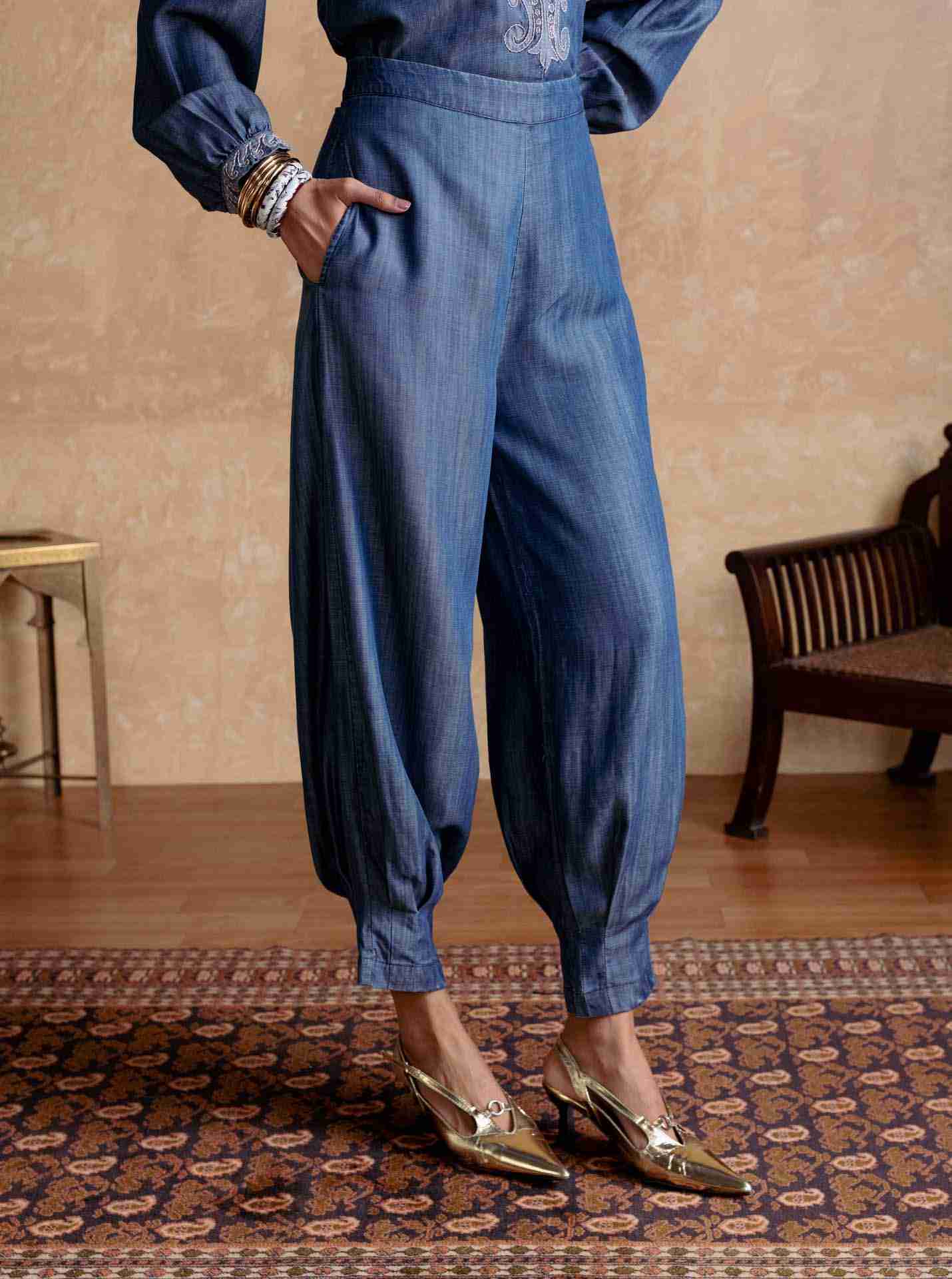 Blue Tencel Denim Pants