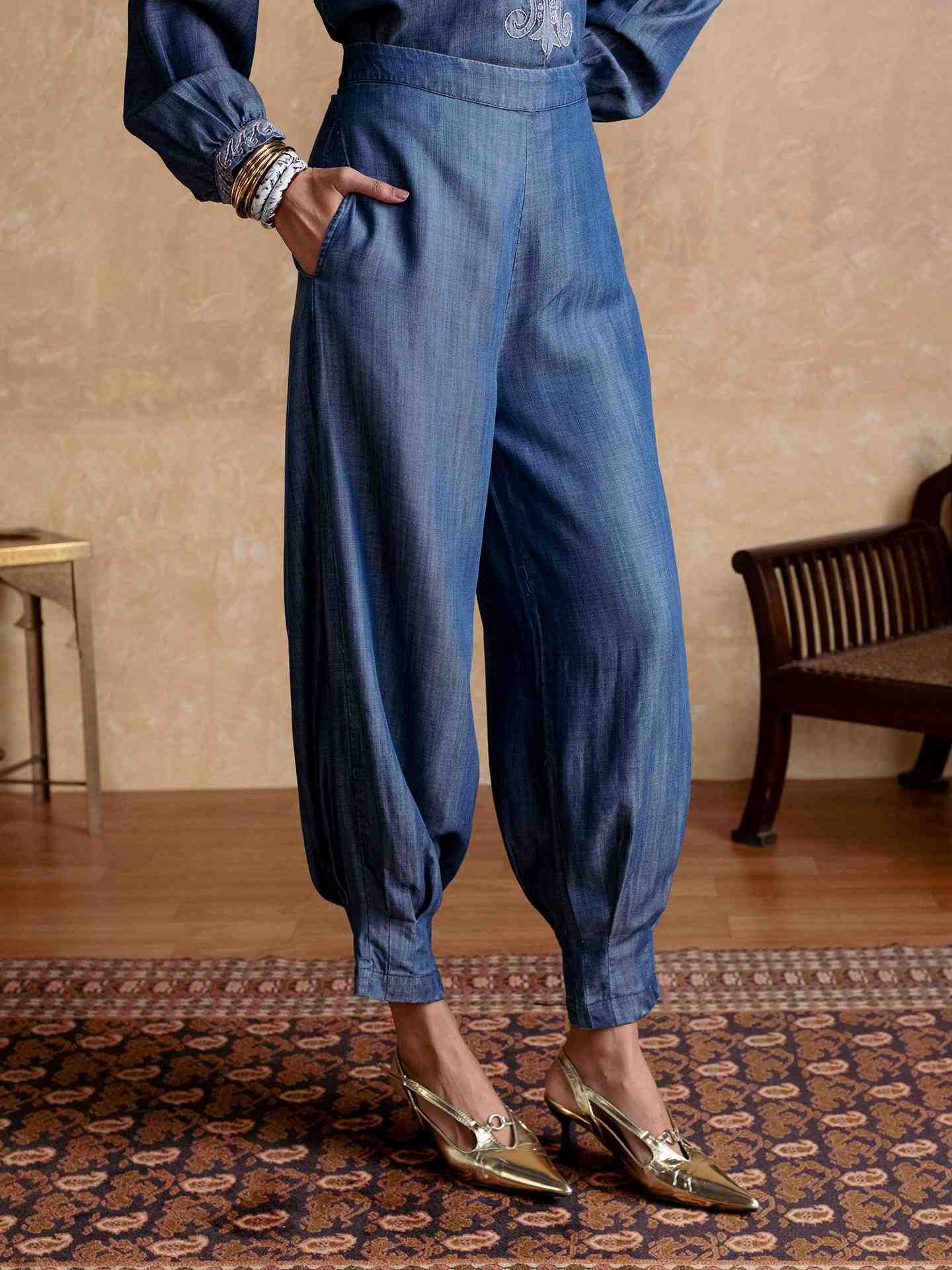 Blue Tencel Denim Pants