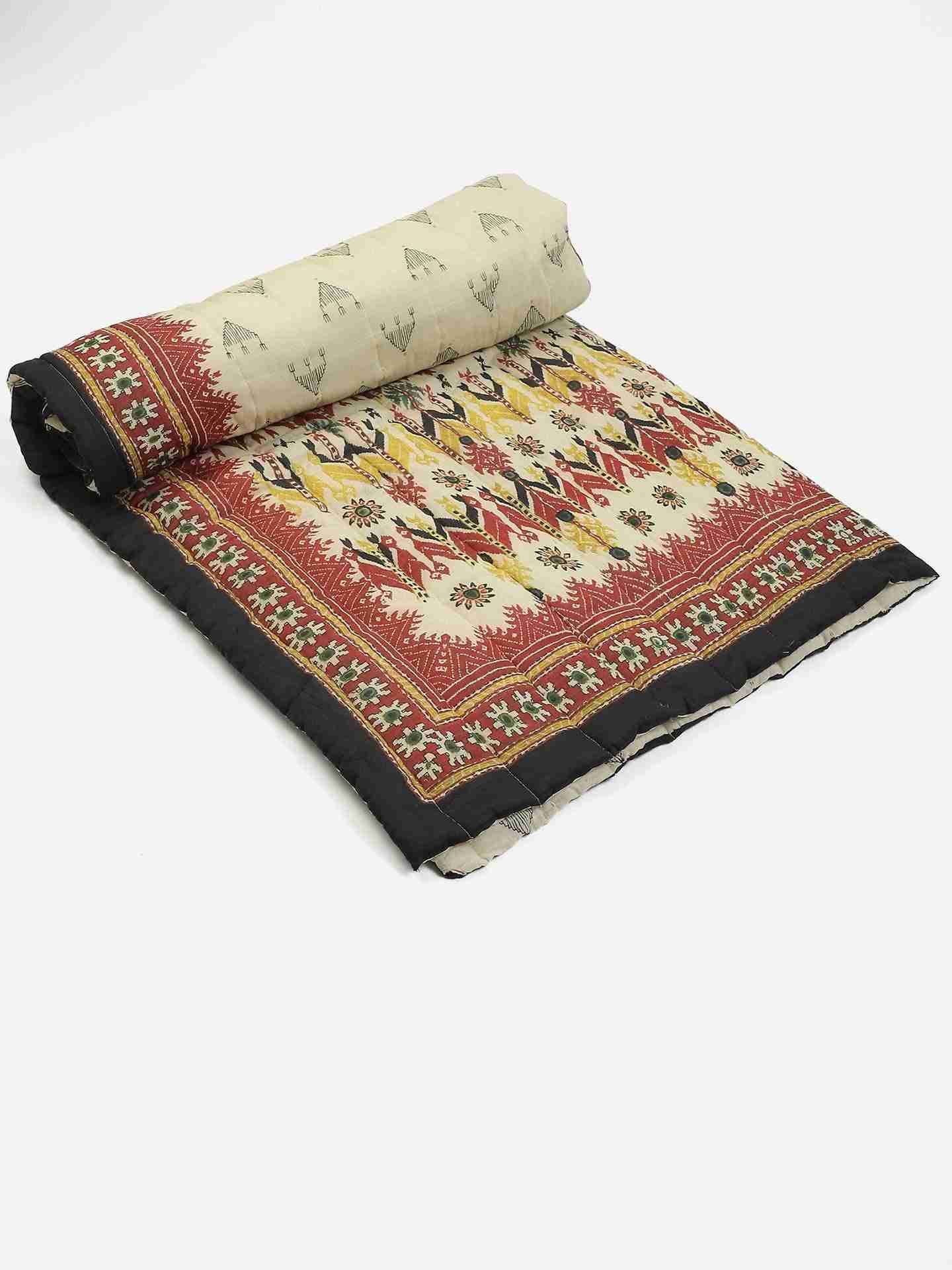 Beige Badhuria Cotton Double Bed Quilt