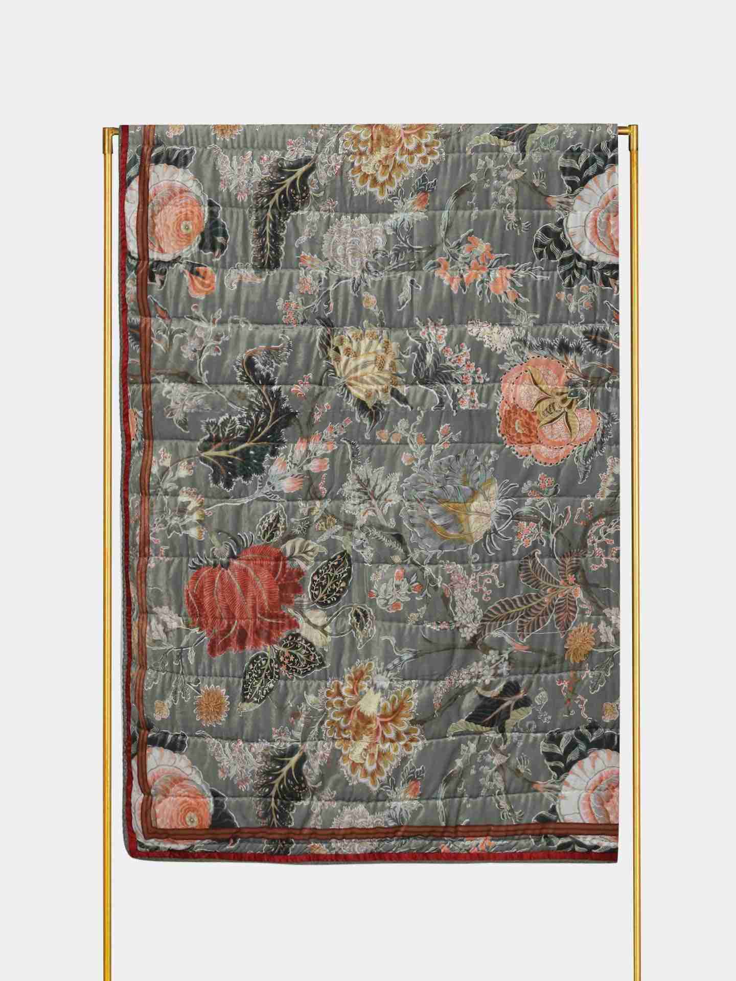 Sage Green Floret Velvet Quilt