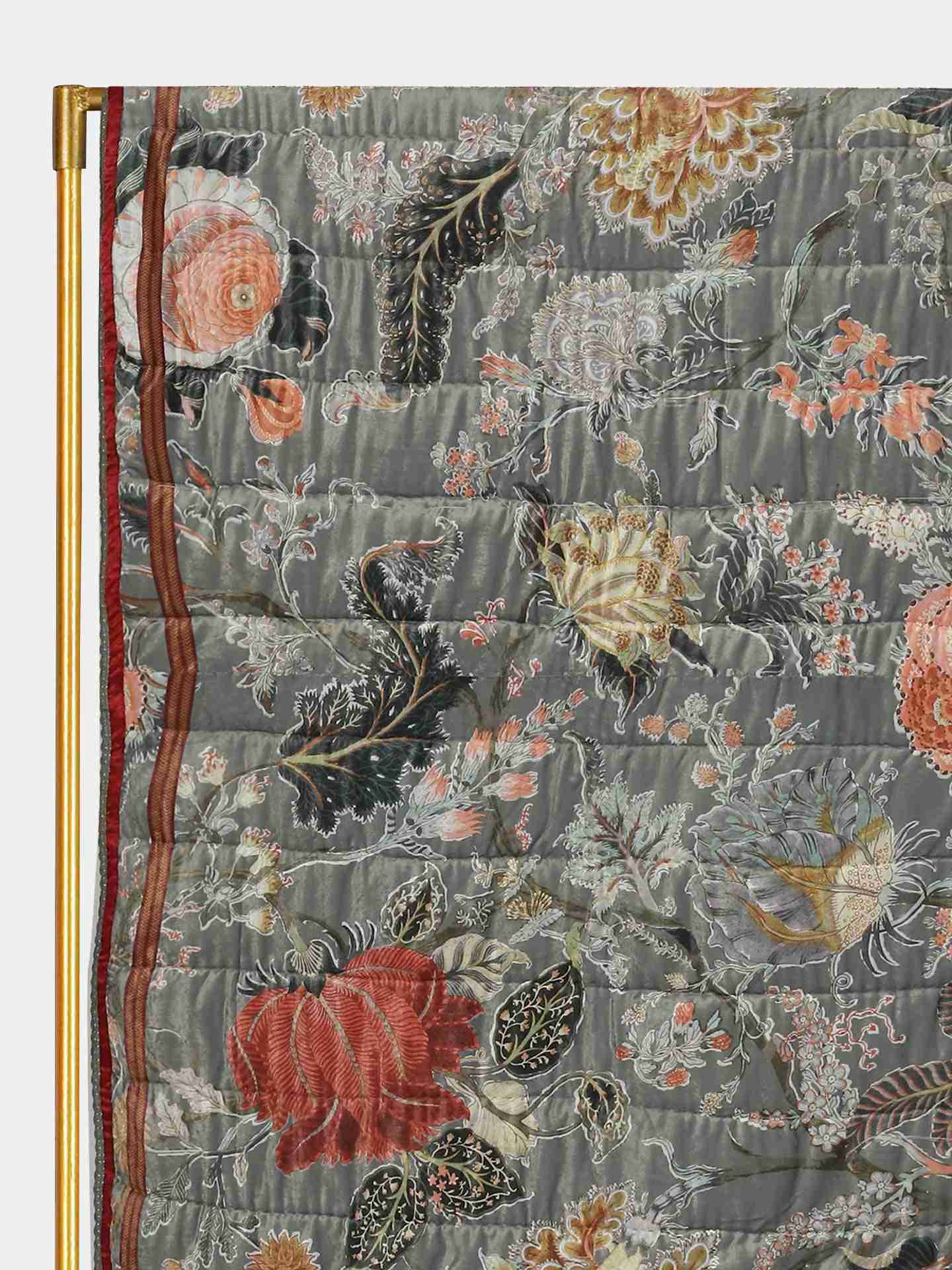 Sage Green Floret Velvet Quilt