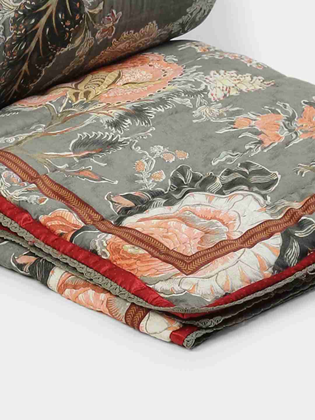 Sage Green Floret Velvet Quilt