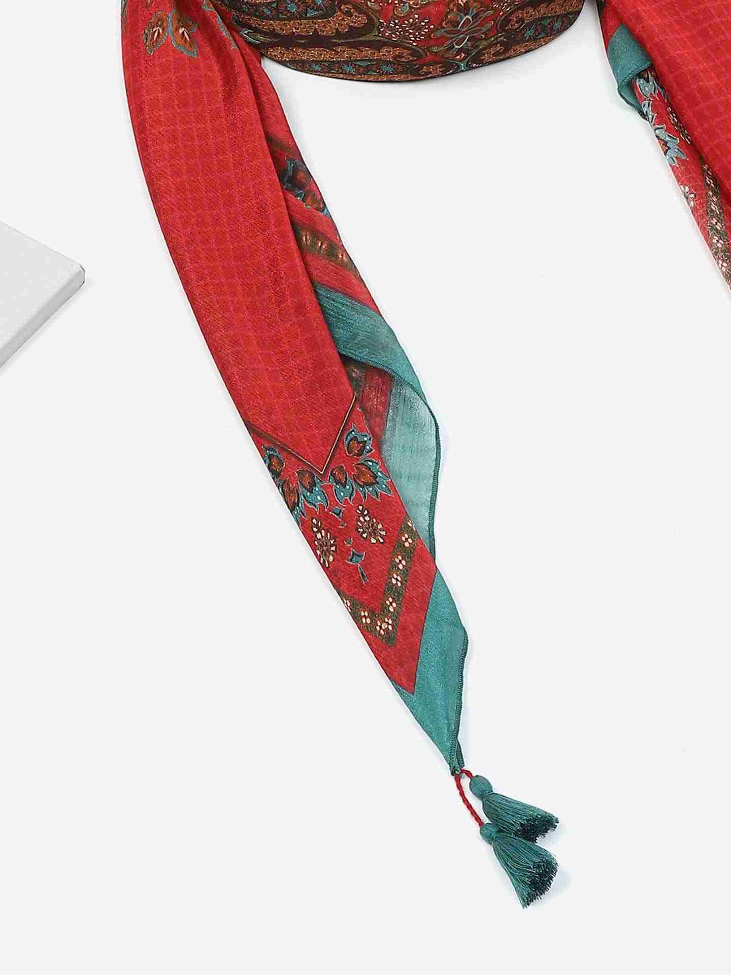 Red Meriyum Square Scarf