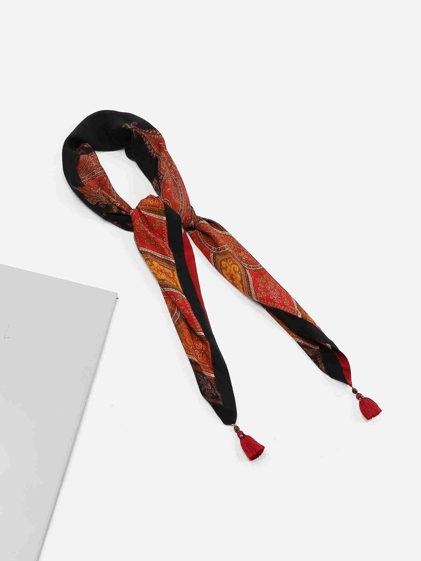 Black & Burgundy Pankh Jamawar Square Scarf