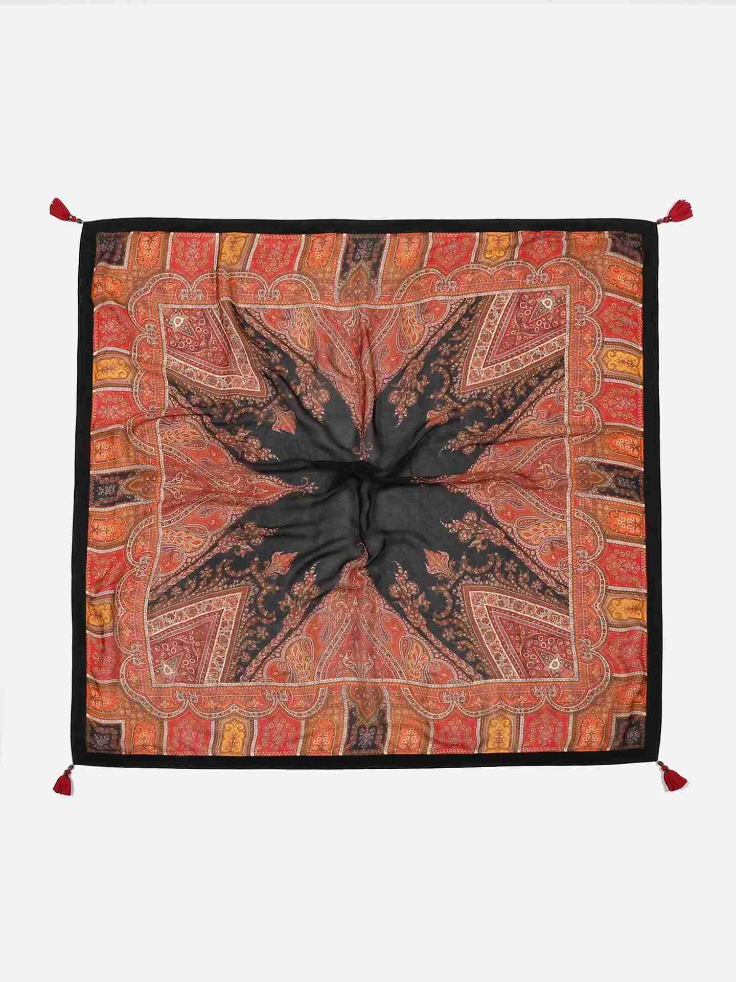 Black & Burgundy Pankh Jamawar Square Scarf