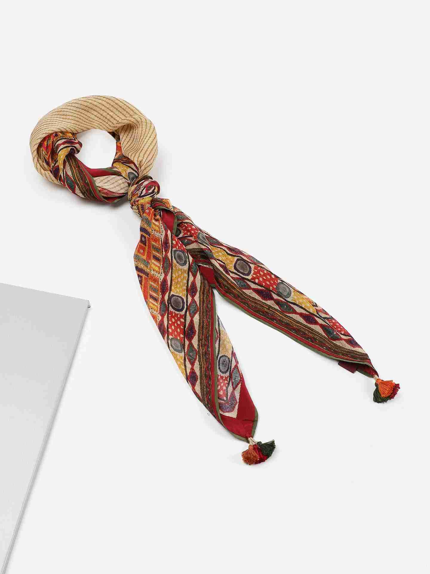 Beige & Multi-Color Venkatil Square Scarf