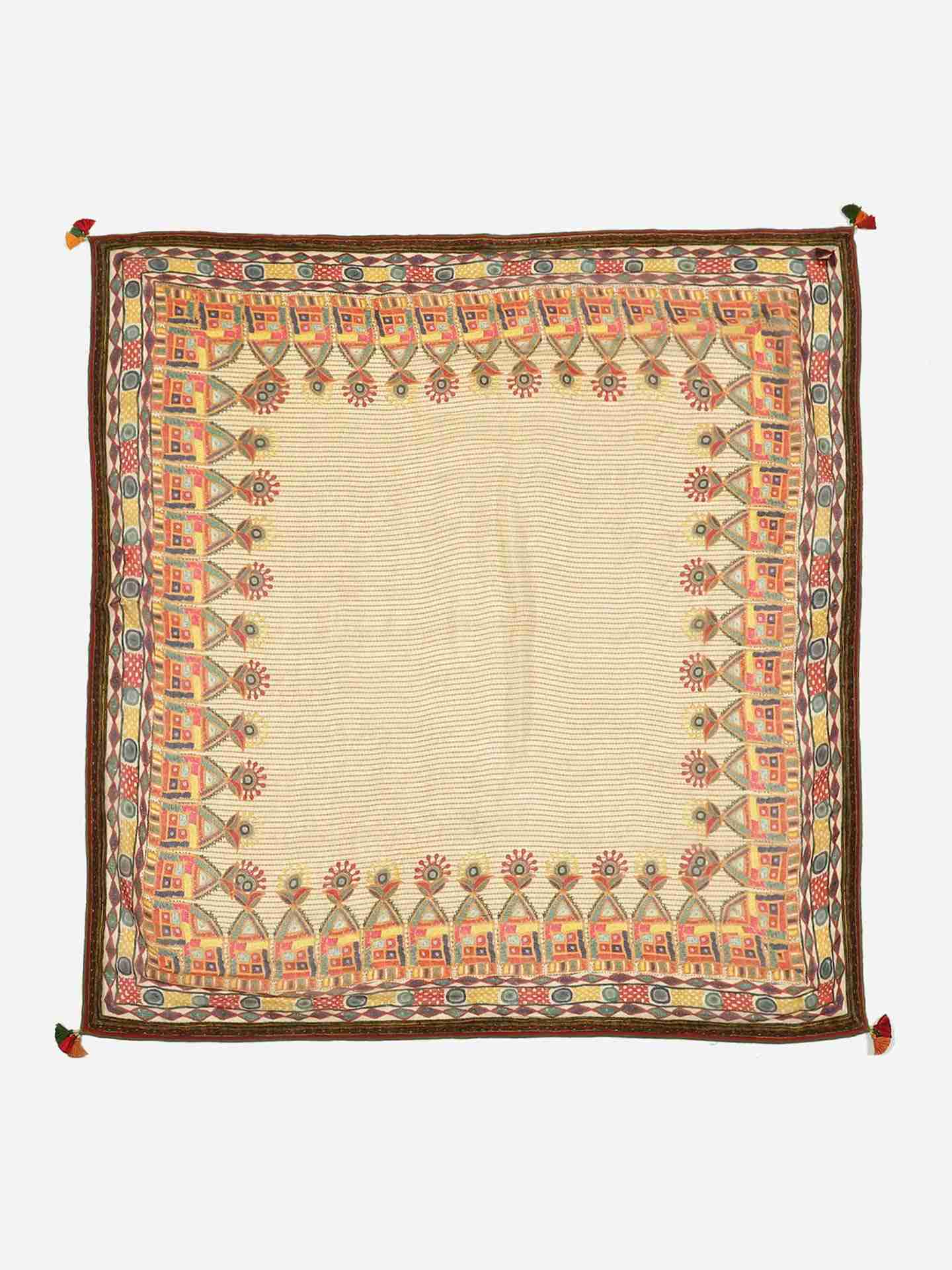 Beige & Multi-Color Venkatil Square Scarf