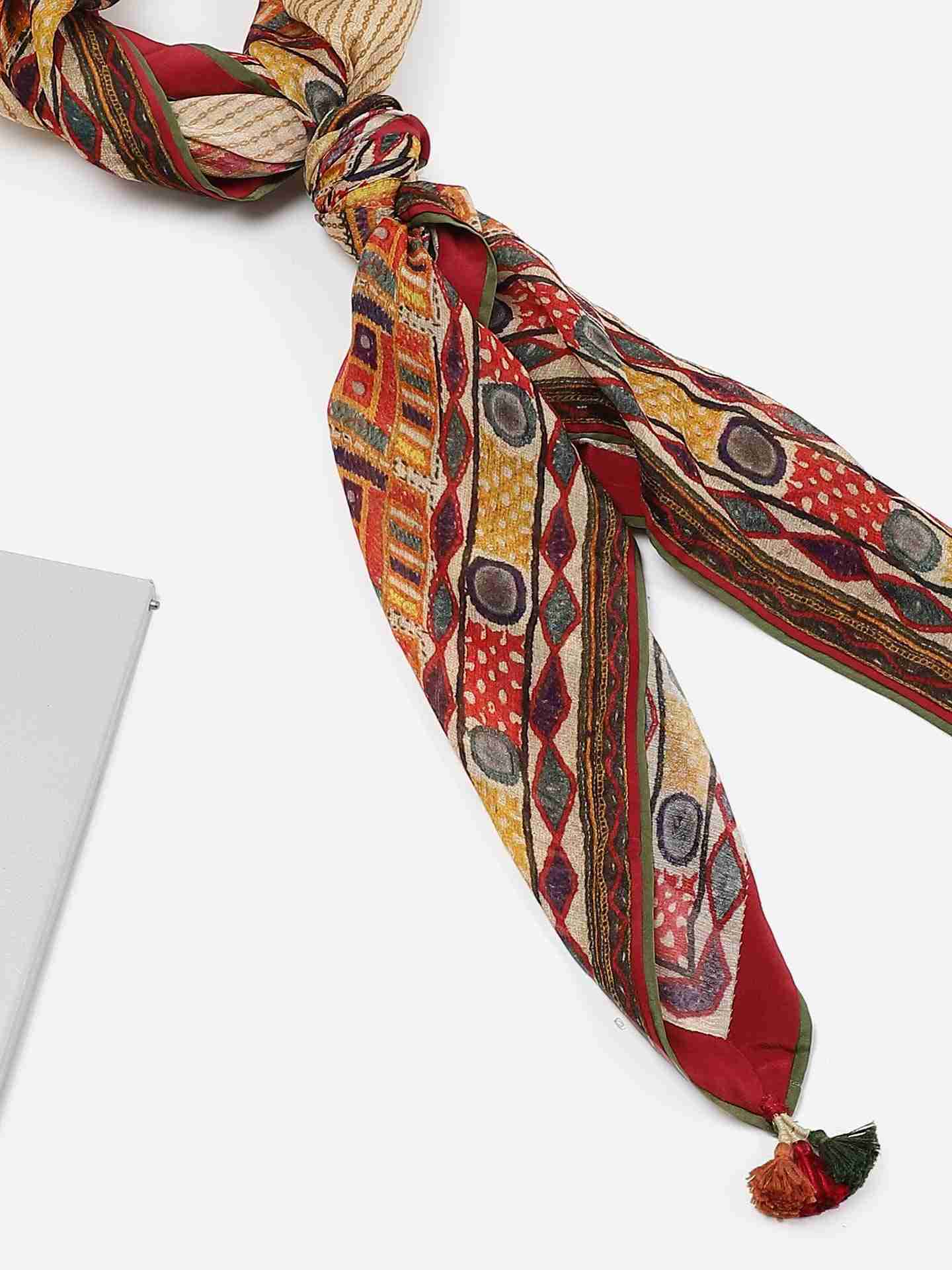 Beige & Multi-Color Venkatil Square Scarf