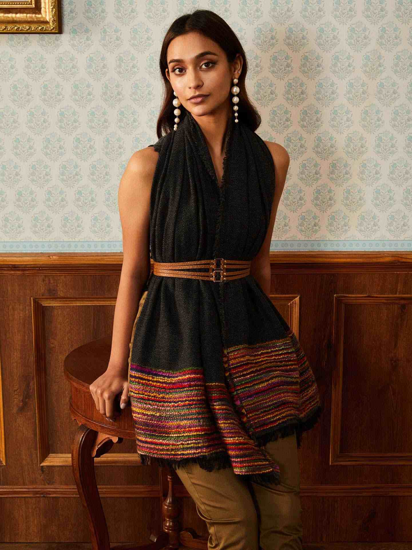 Black Morgan Wool Square Scarf