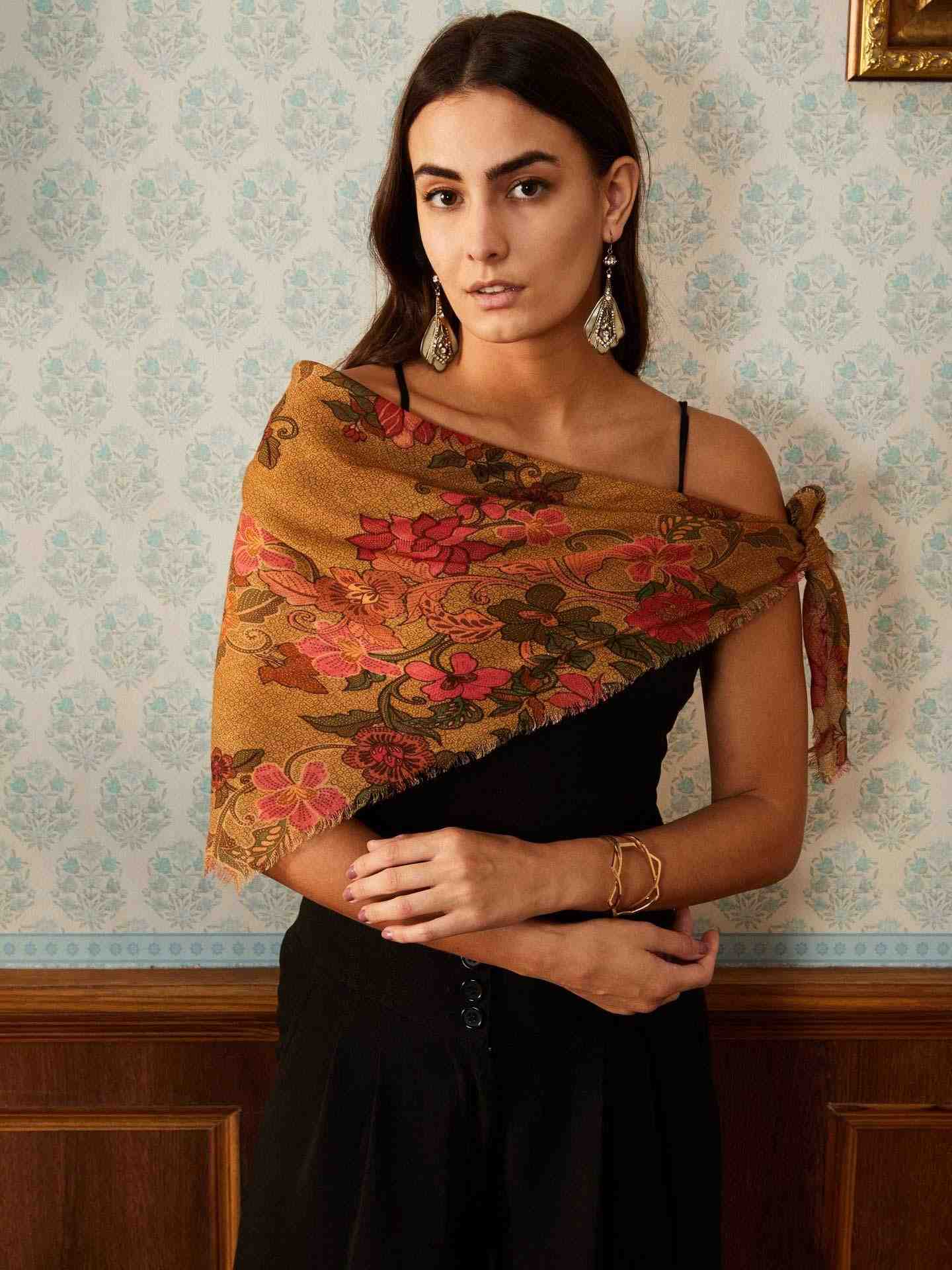 Caramel Manvik Wool Square Scarf