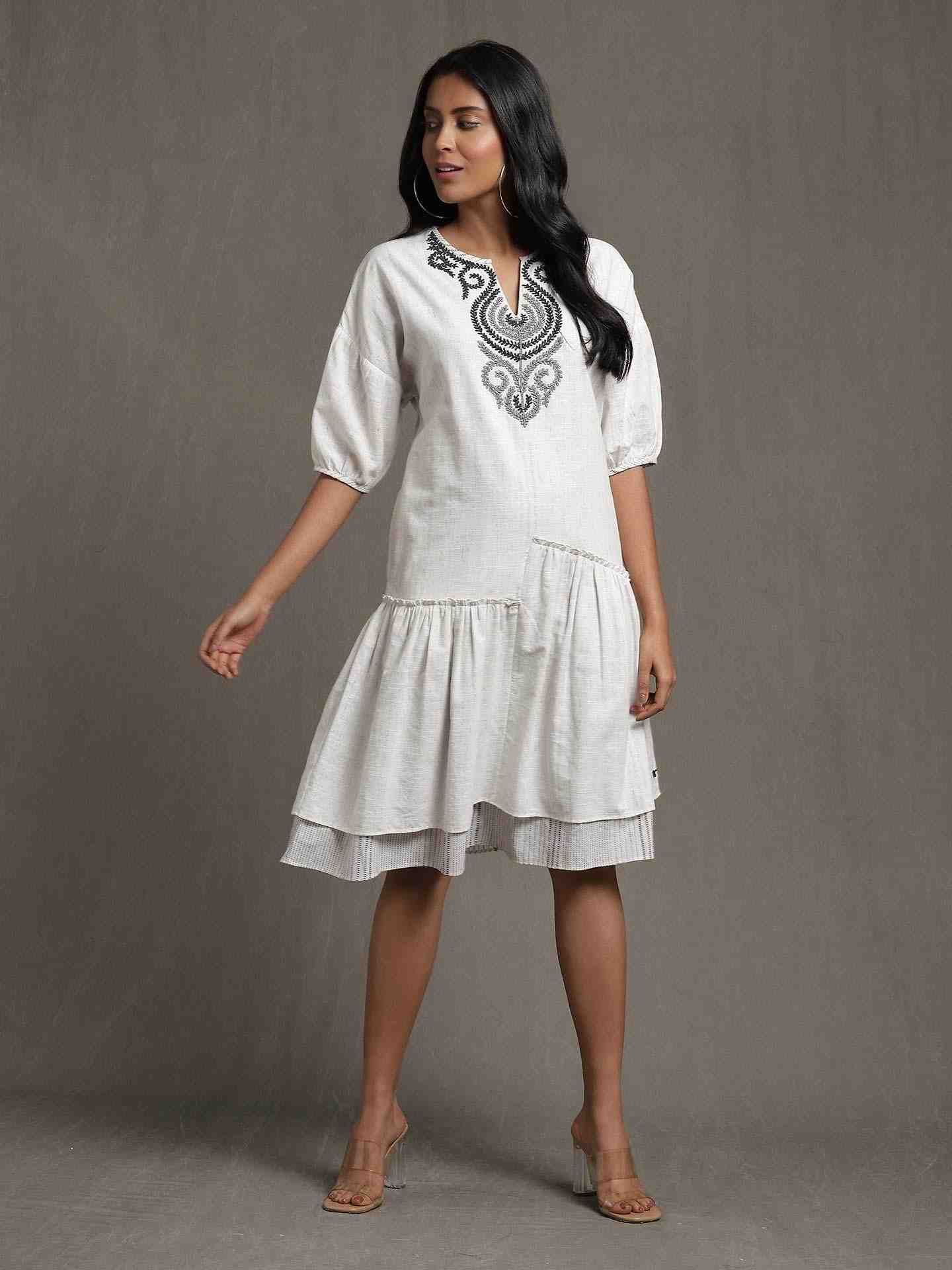 White Whimsical Heritage Cotton Dress