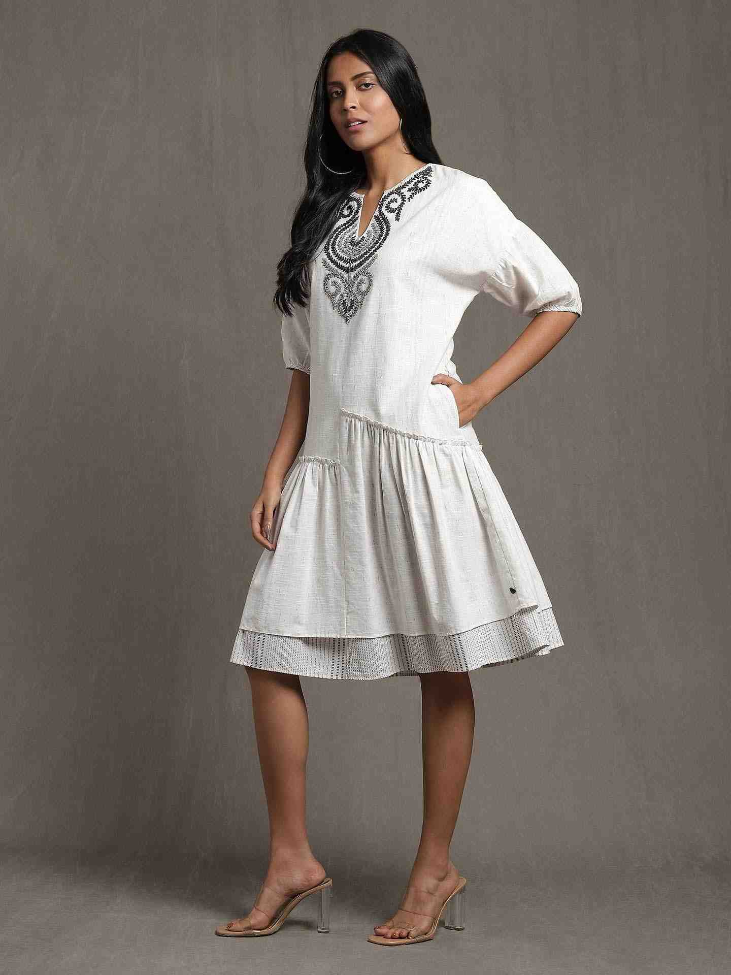 White Whimsical Heritage Cotton Dress