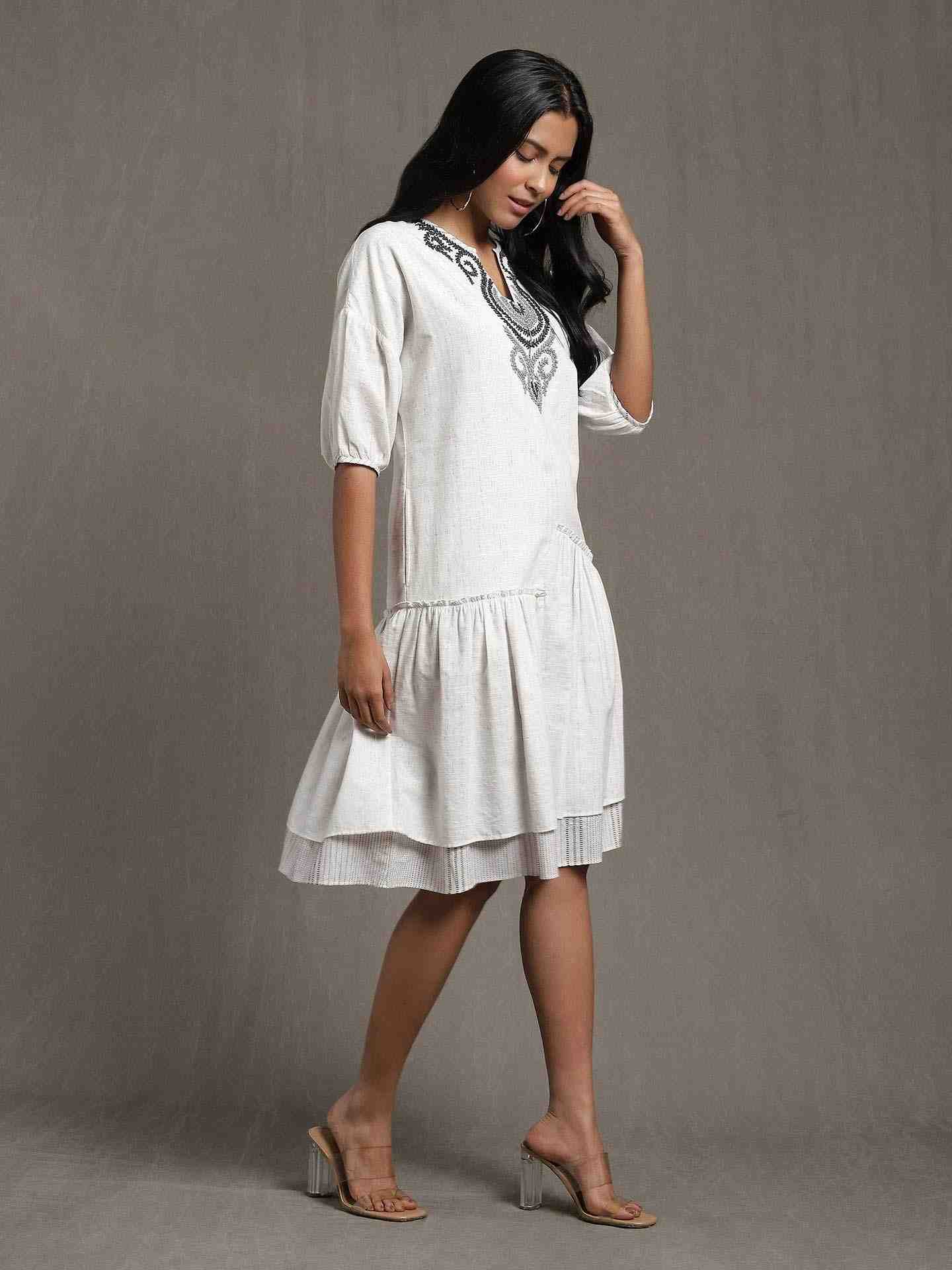 White Whimsical Heritage Cotton Dress