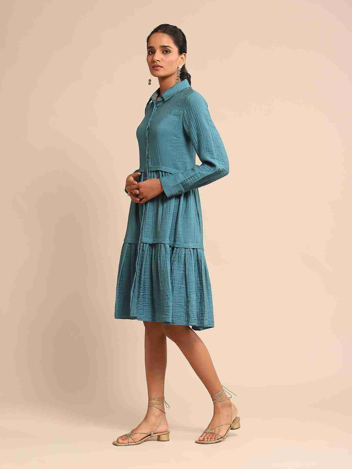 Teal Urban Elysian Cotton Knee-Length Dress