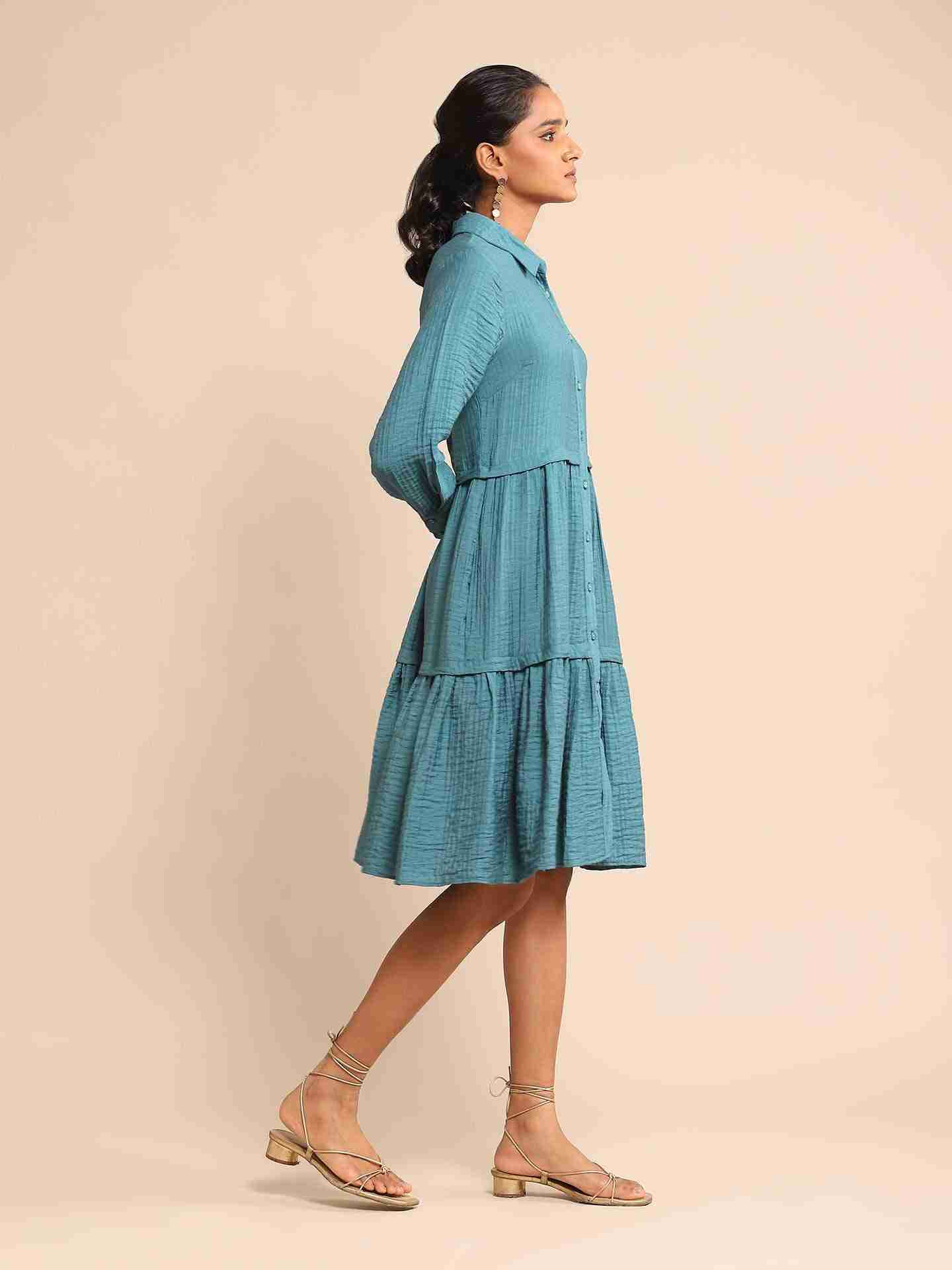 Teal Urban Elysian Cotton Knee-Length Dress