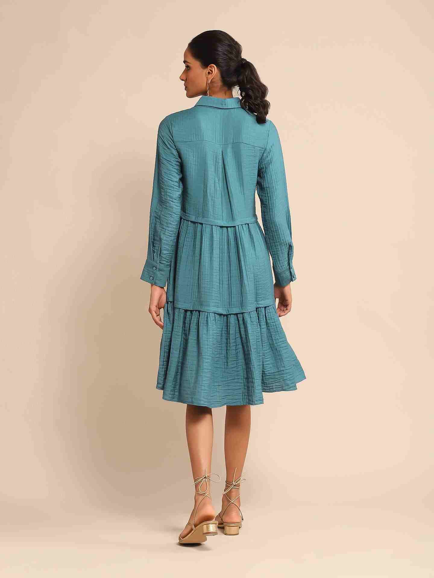 Teal Urban Elysian Cotton Knee-Length Dress