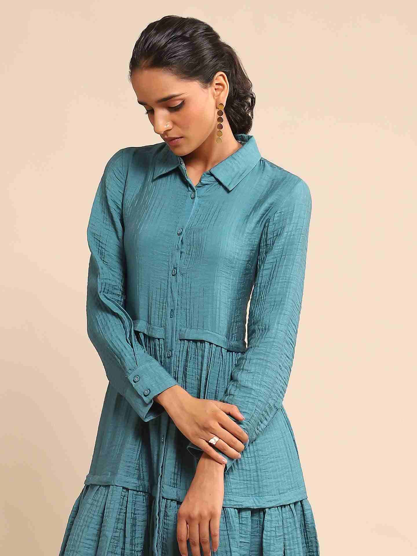 Teal Urban Elysian Cotton Knee-Length Dress