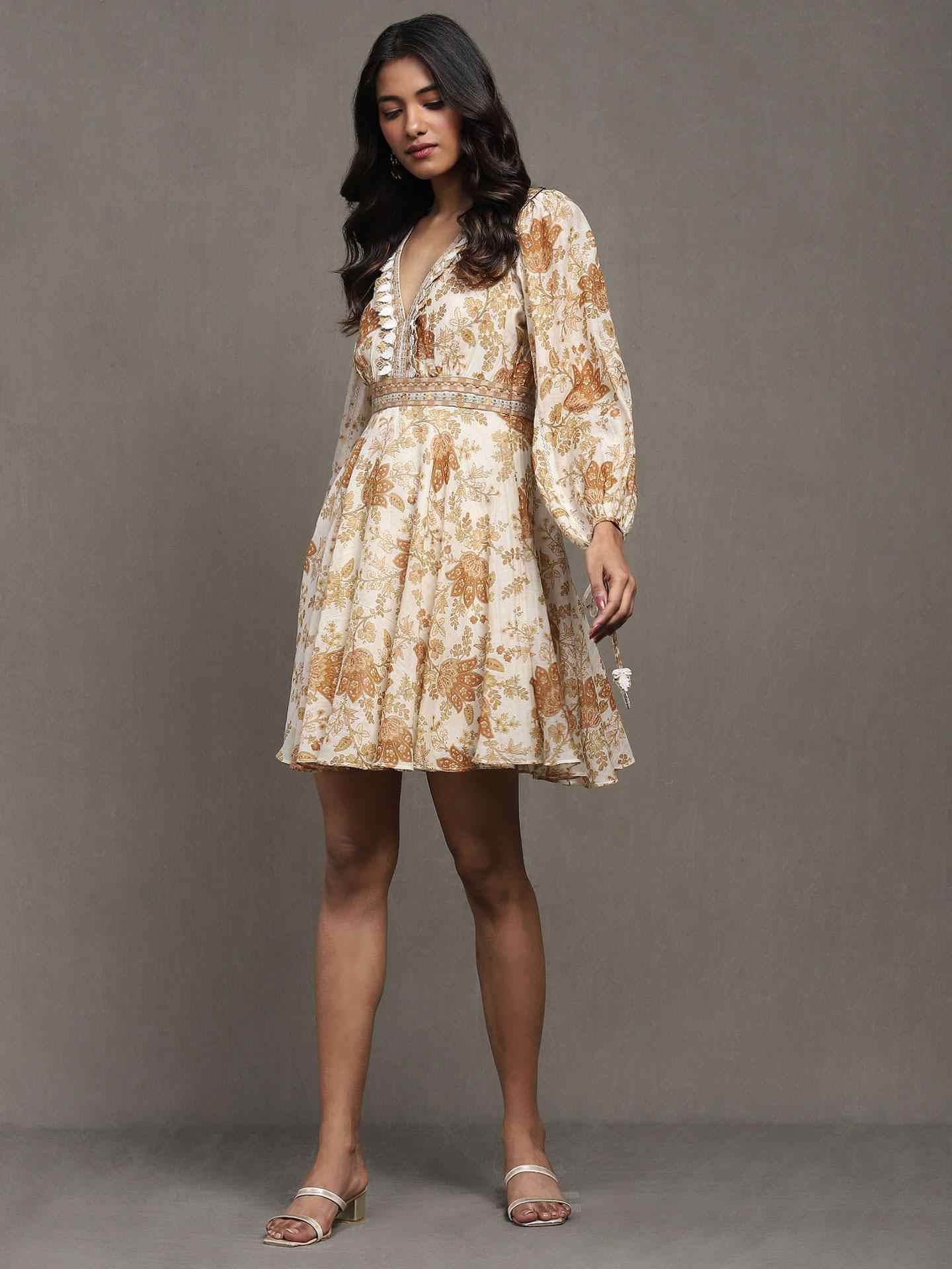 Beige Zoe Tonal Skater Dress