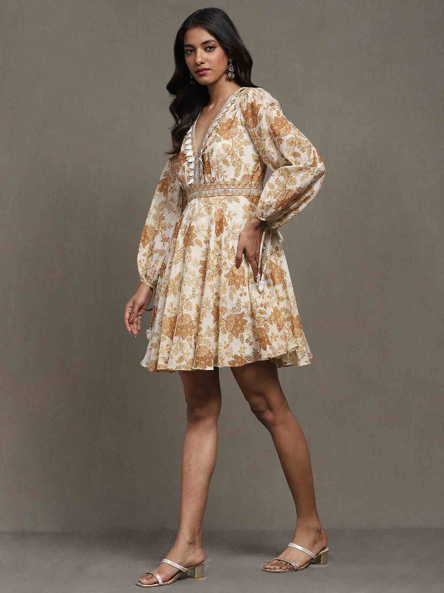 Beige Zoe Tonal Skater Dress