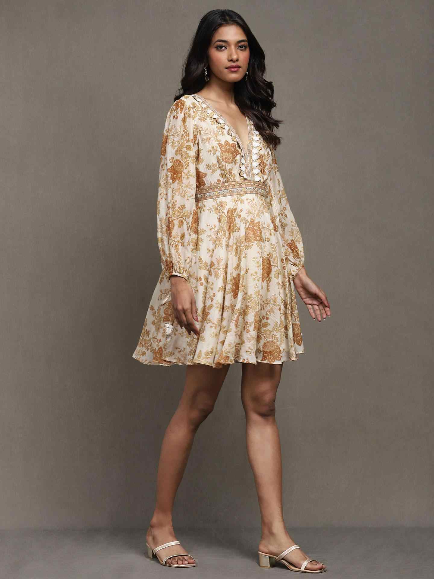 Beige Zoe Tonal Skater Dress