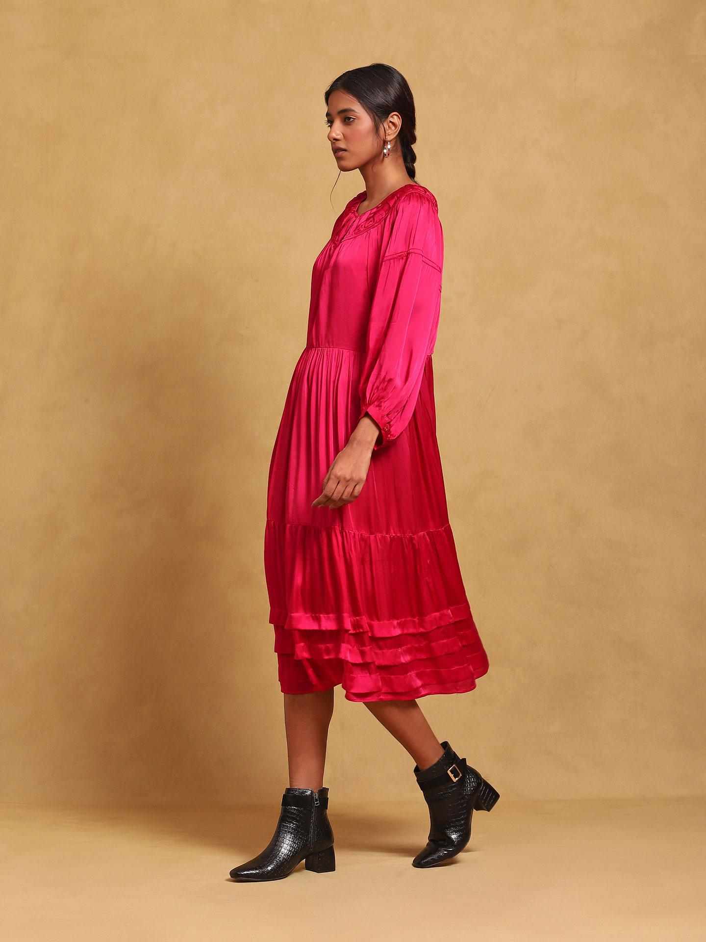 Fuschia Rubix Solid Shift Dress