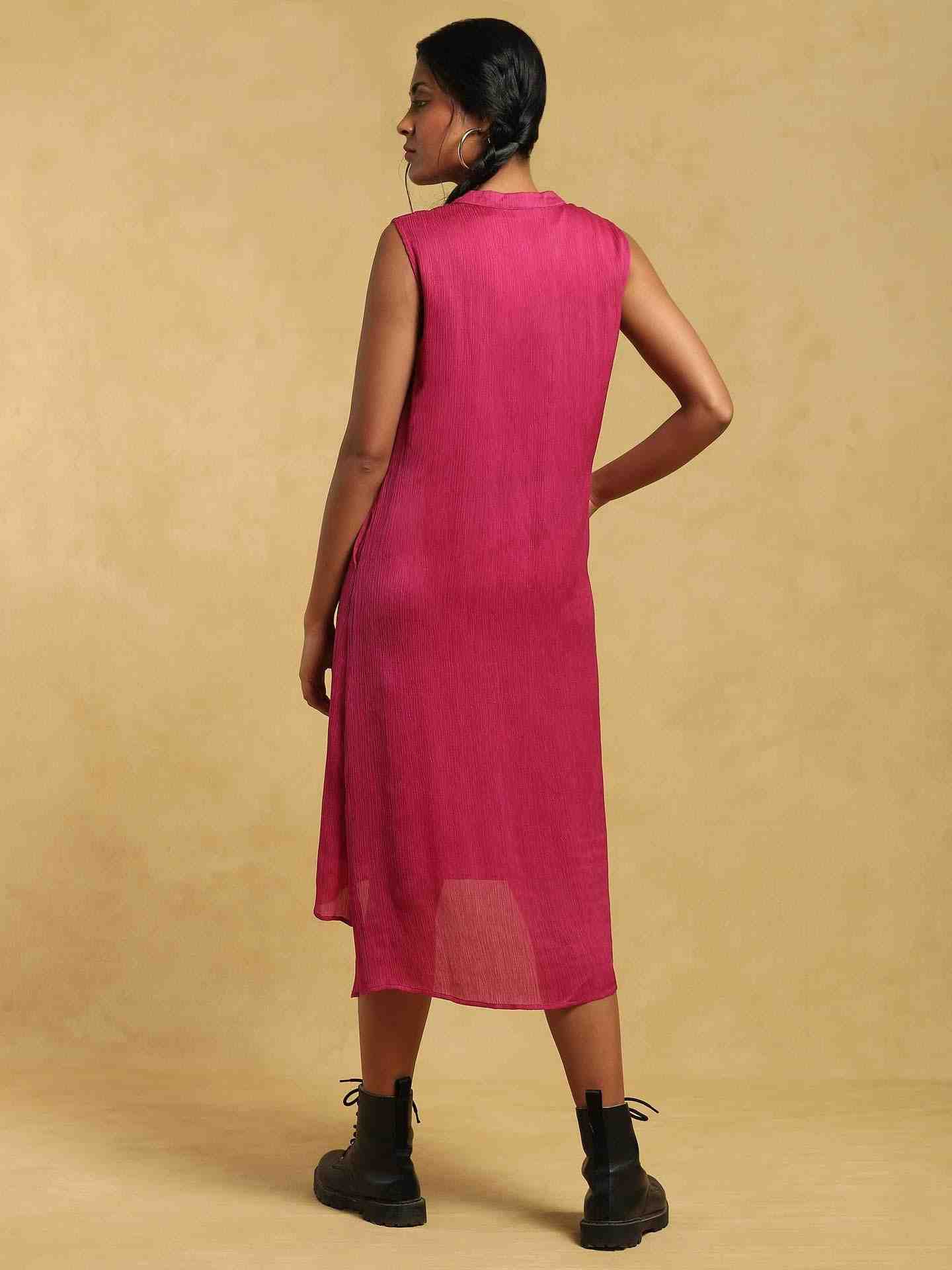 Pink Meta Solid Satin Dress
