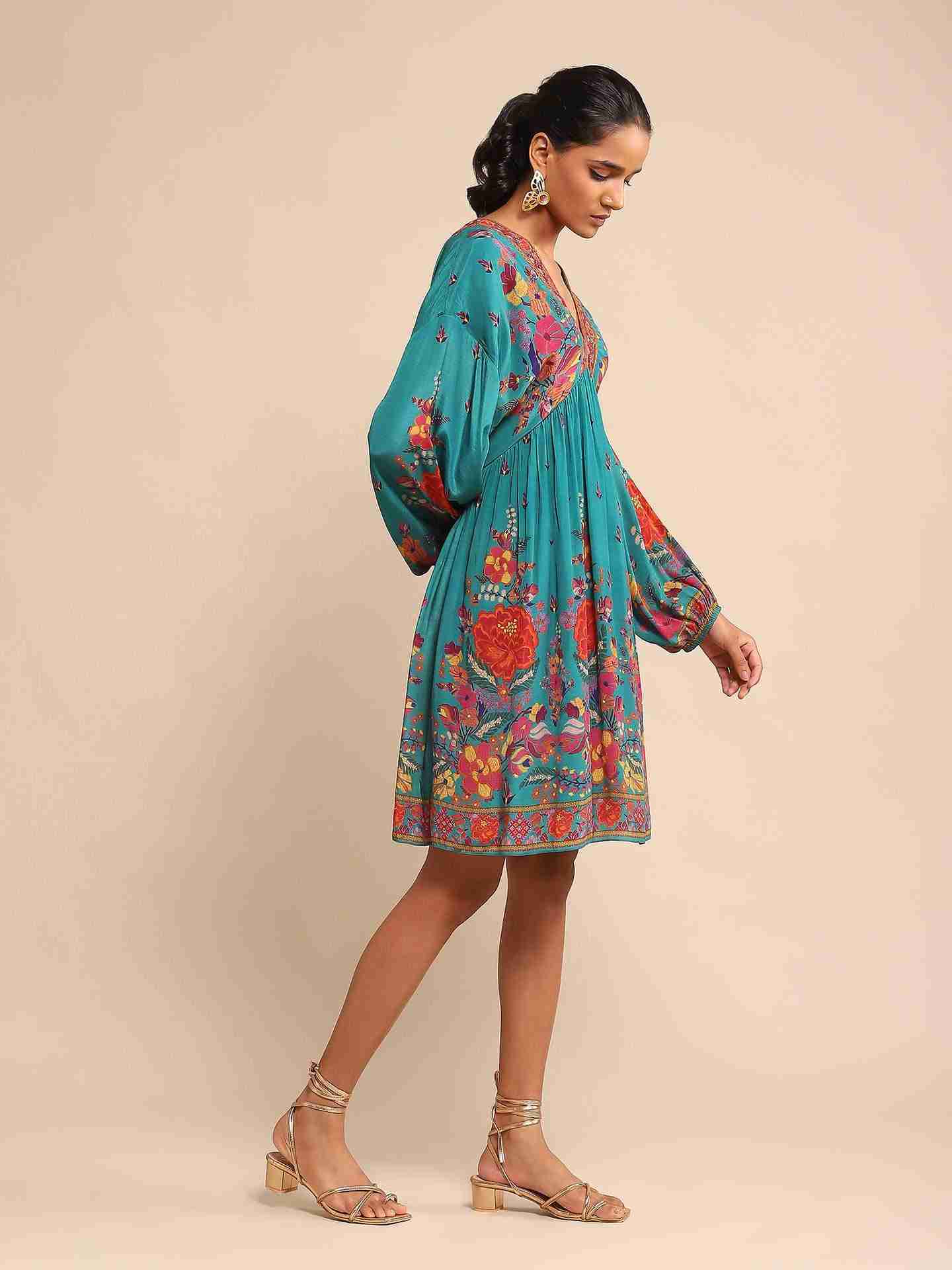 Blue Freeda Flower Crepe Dress