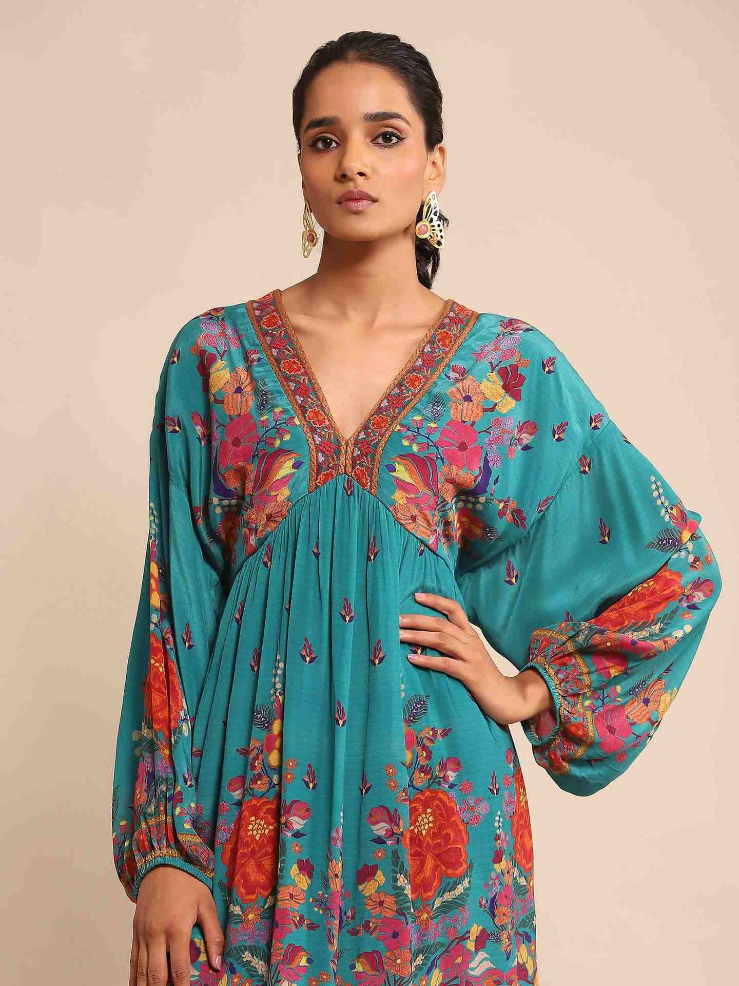 Blue Freeda Flower Crepe Dress