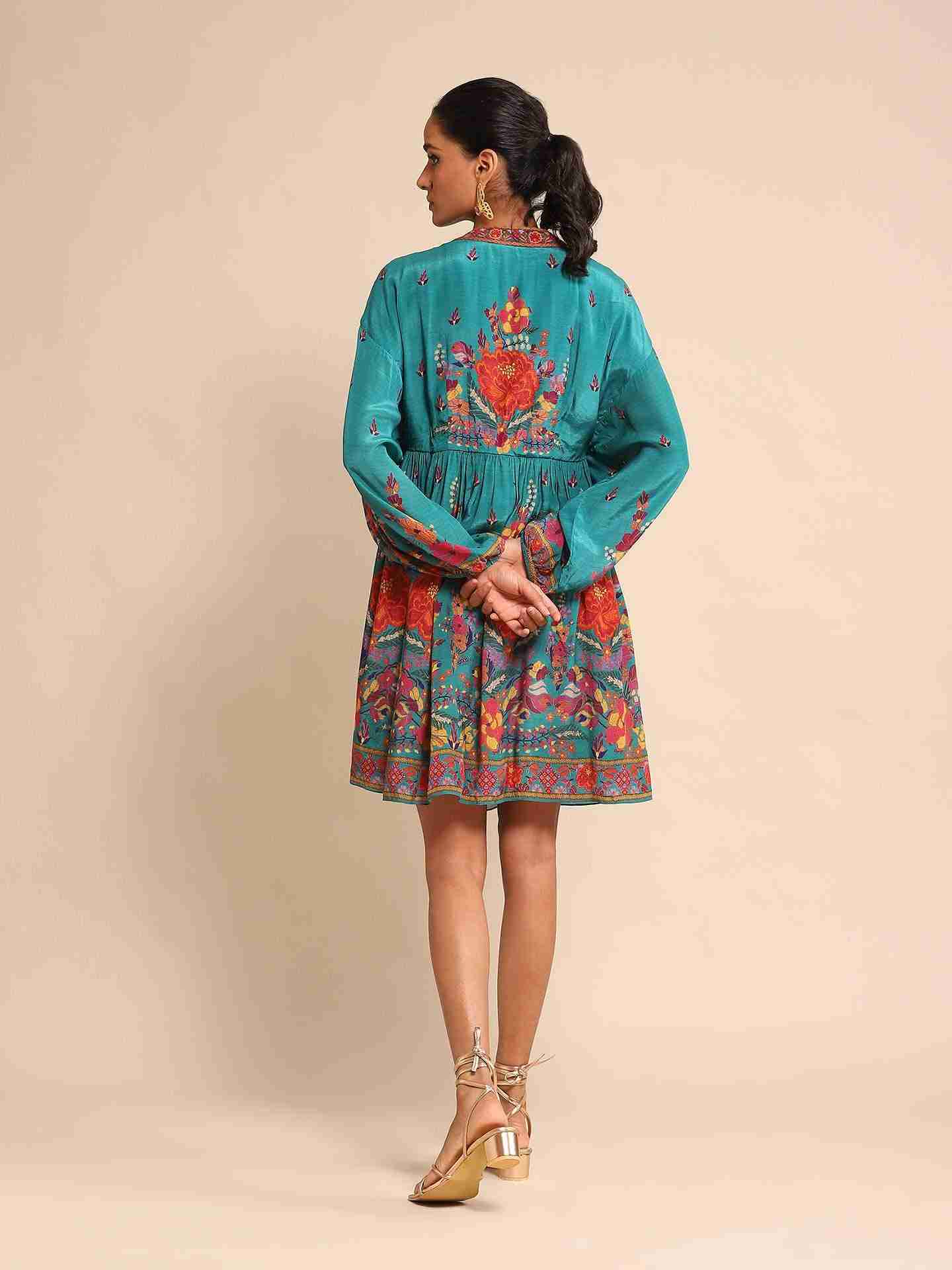 Blue Freeda Flower Crepe Dress