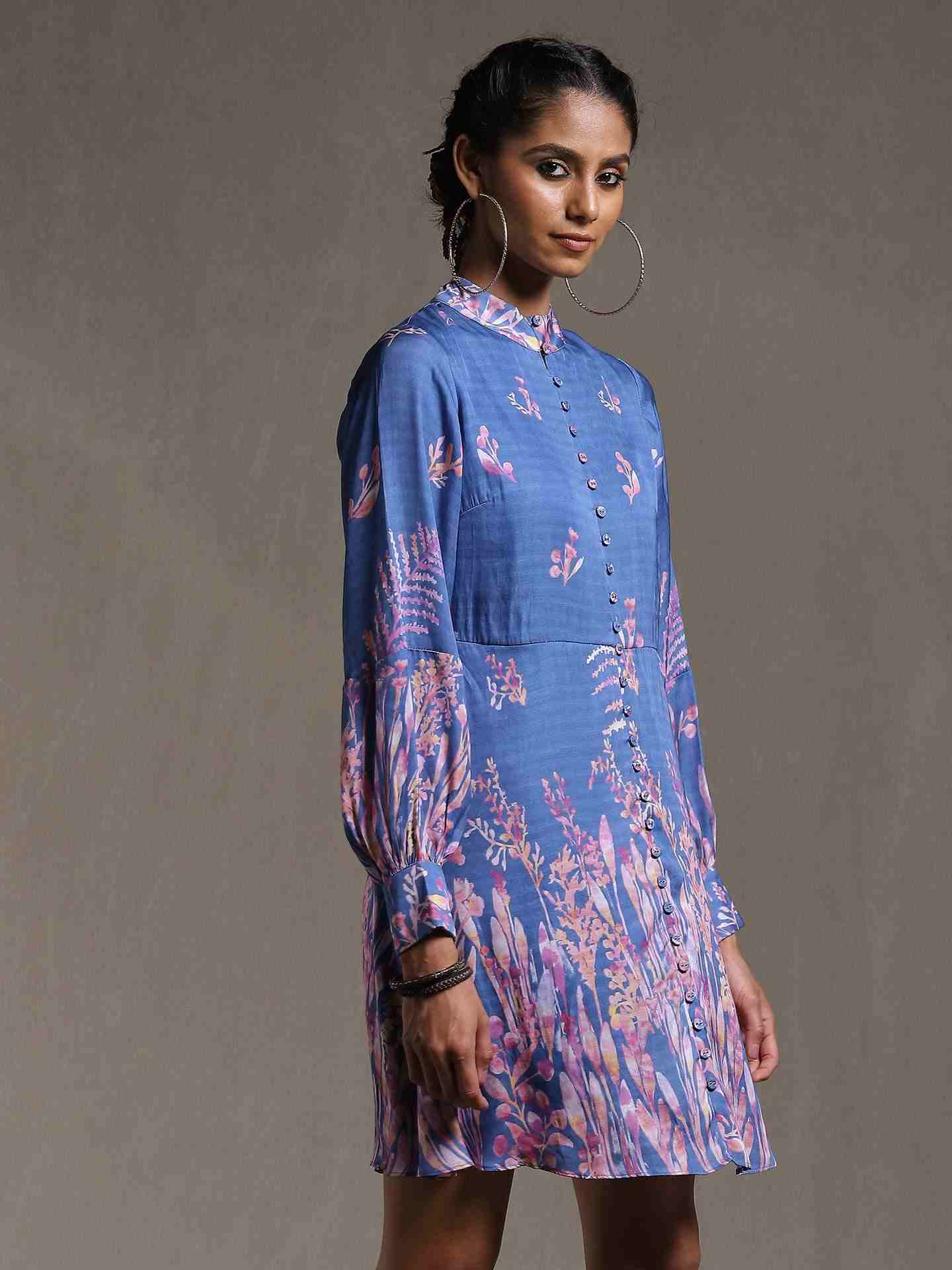 Blue Emari Satin Dress