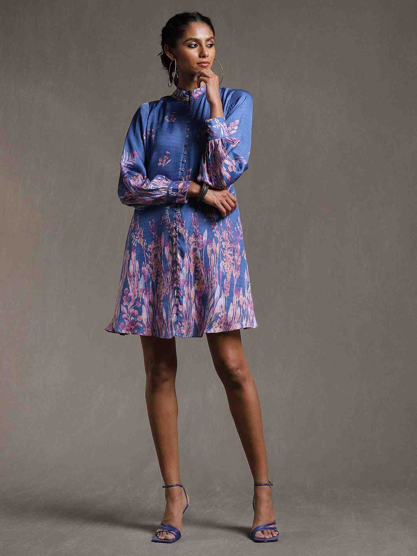 Blue Emari Satin Dress