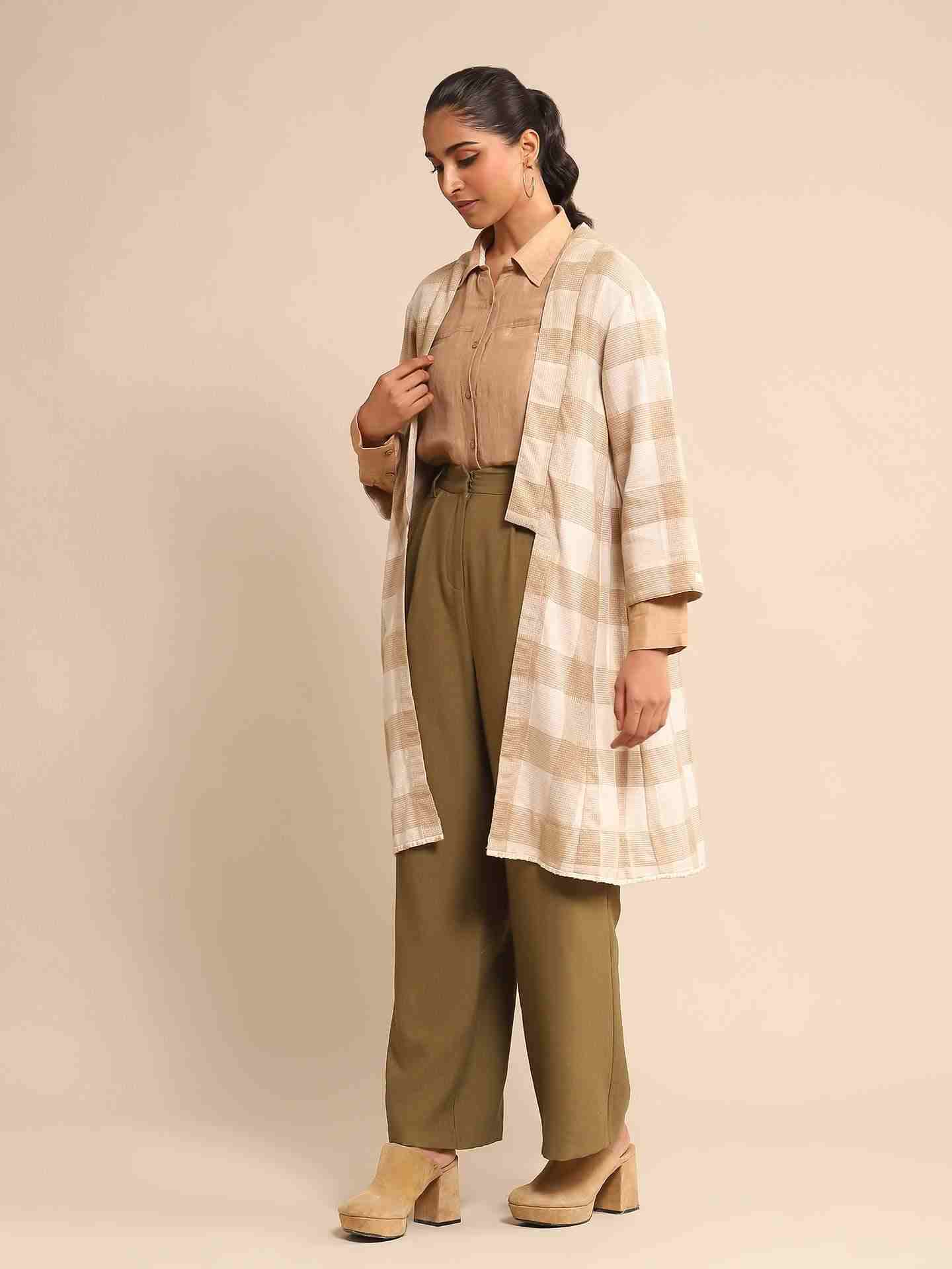 Beige Urban Elysian Yarn-Dyed  Shrug