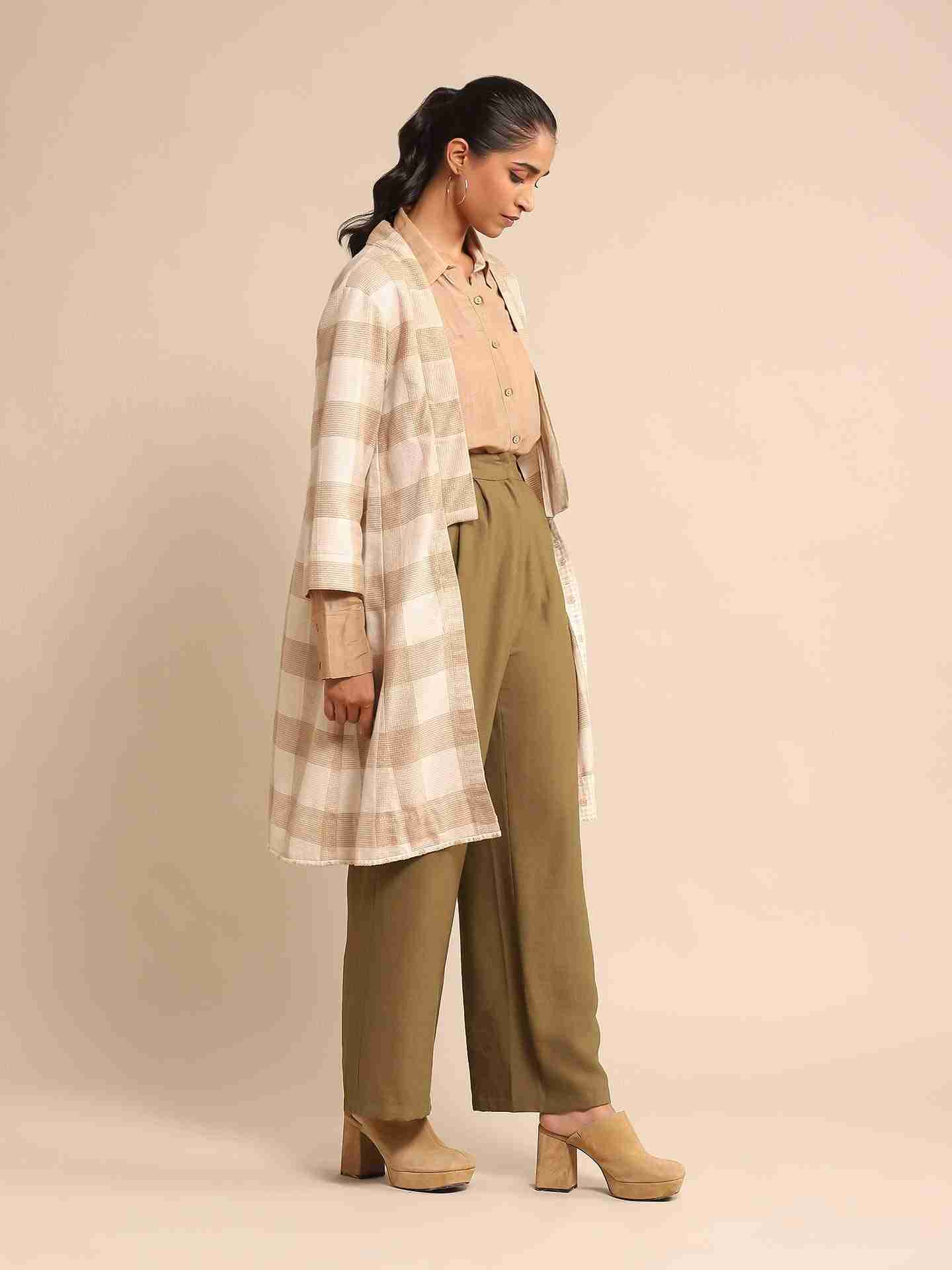 Beige Urban Elysian Yarn-Dyed  Shrug