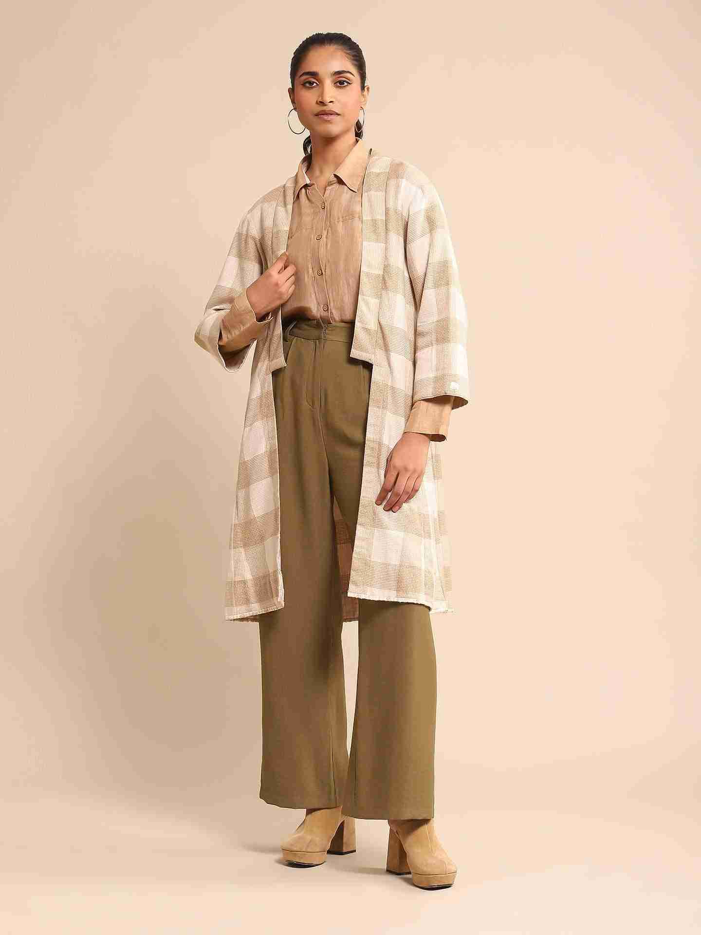 Beige Urban Elysian Yarn-Dyed  Shrug