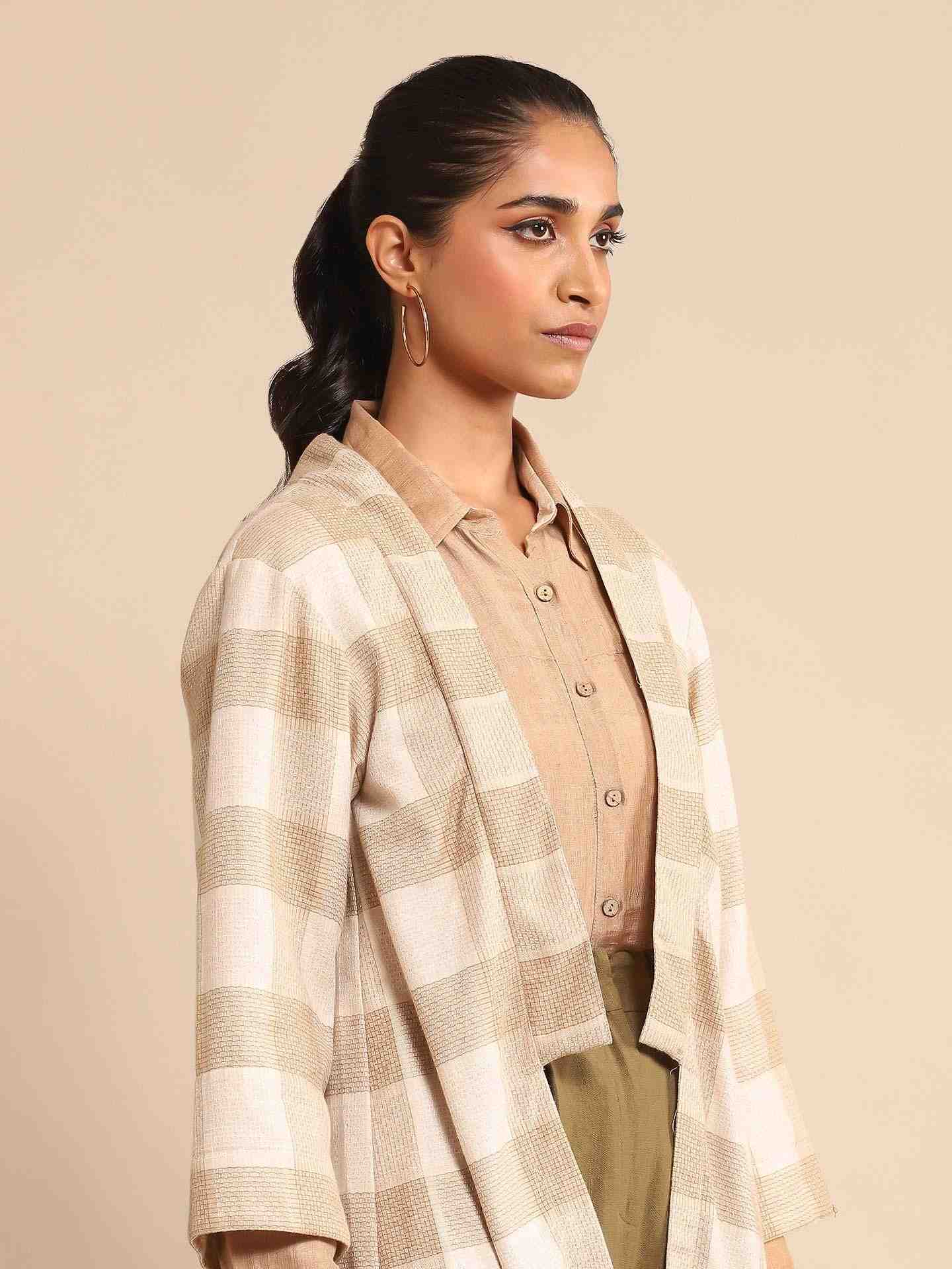 Beige Urban Elysian Yarn-Dyed  Shrug