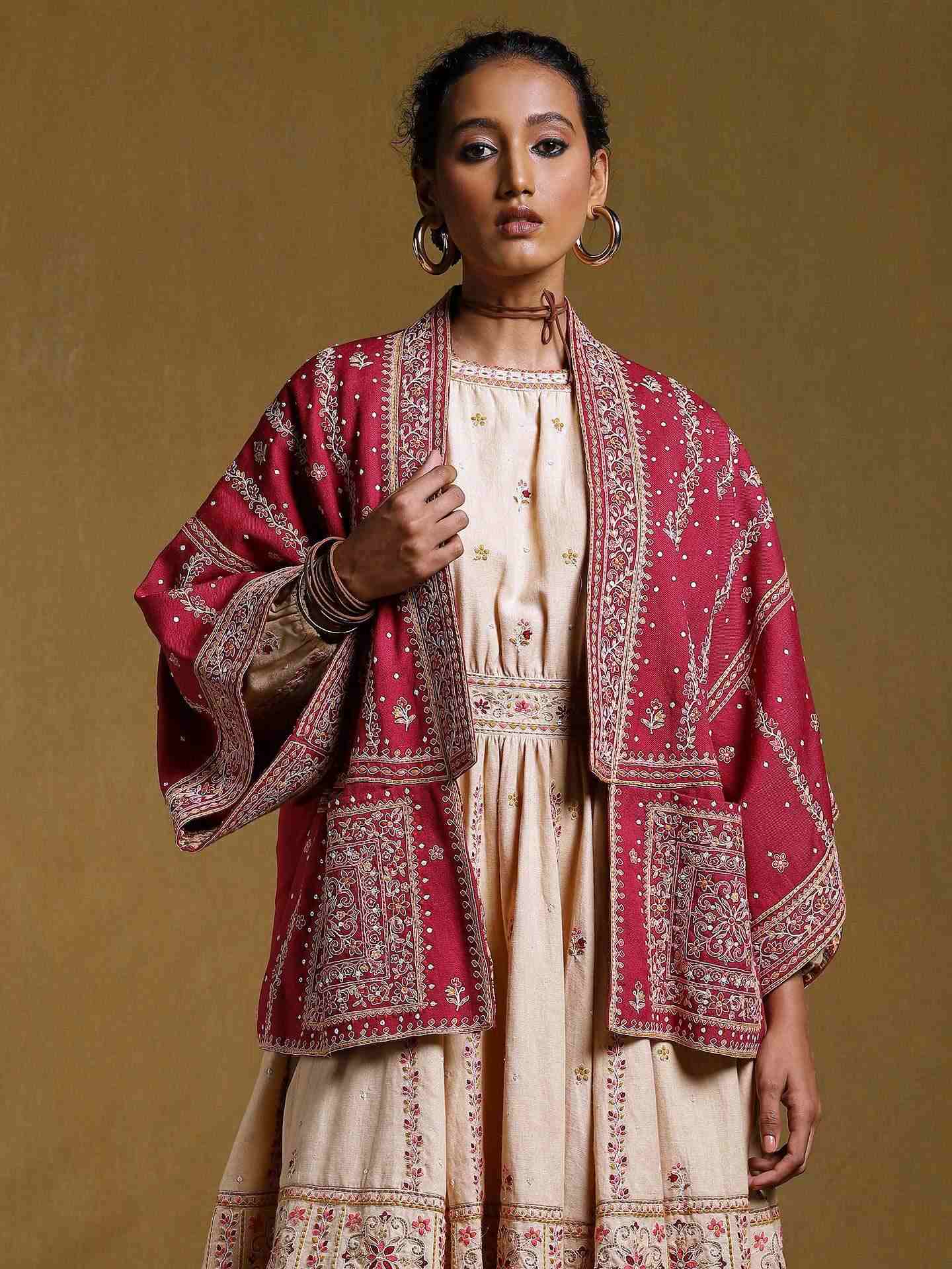 Maroon Ulla Solid Wool Shrug