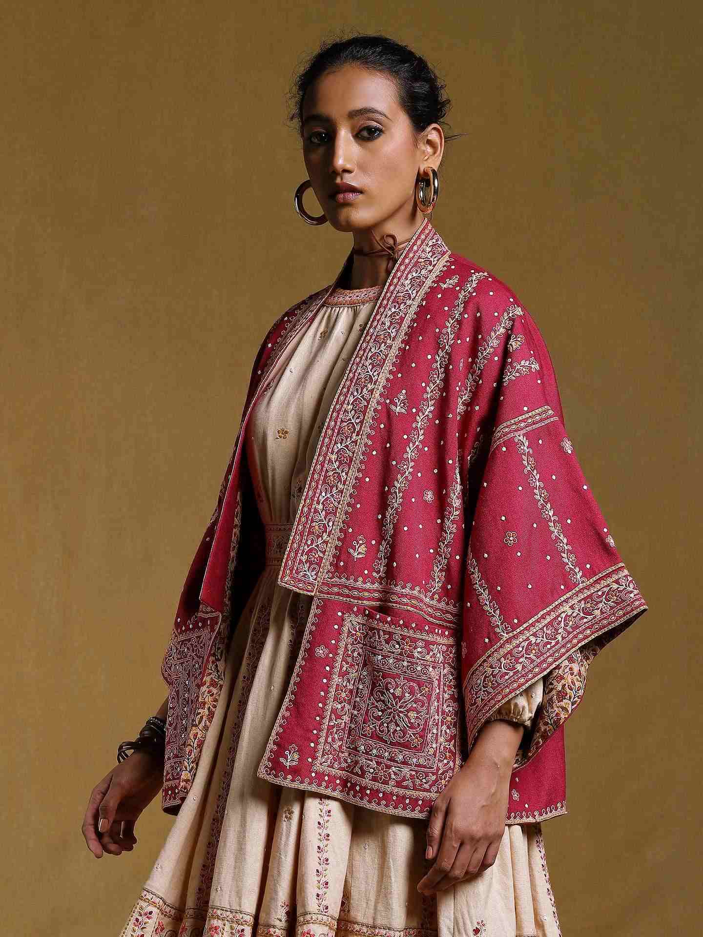 Maroon Ulla Solid Wool Shrug