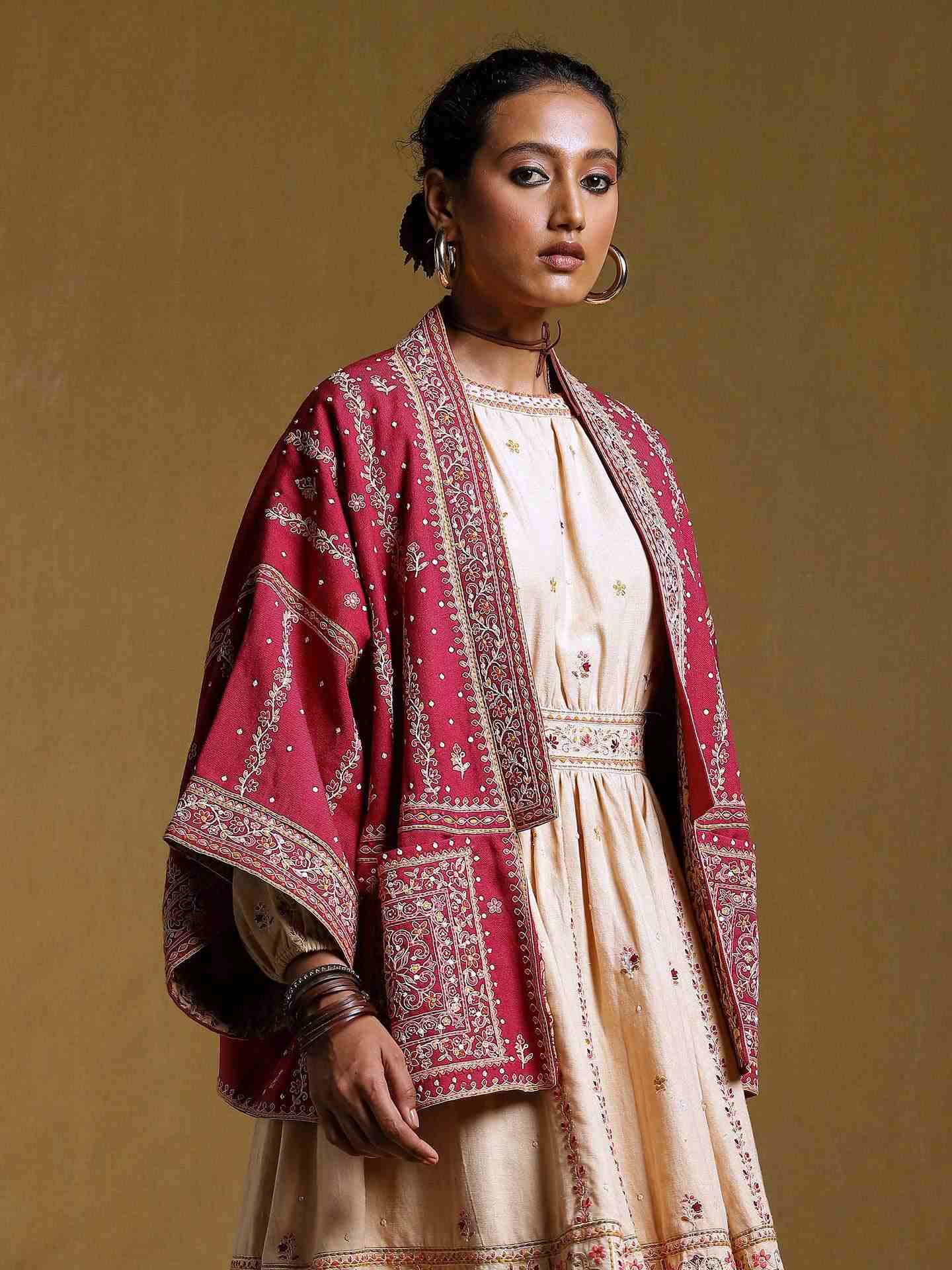 Maroon Ulla Solid Wool Shrug