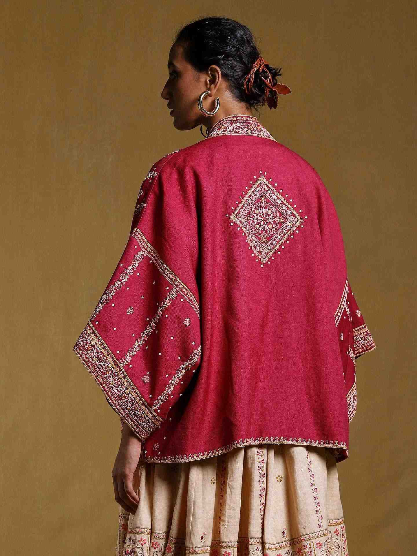 Maroon Ulla Solid Wool Shrug