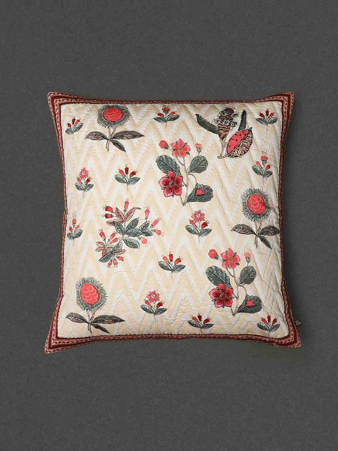 Ecru & Red Flora Cotton Euro Sham