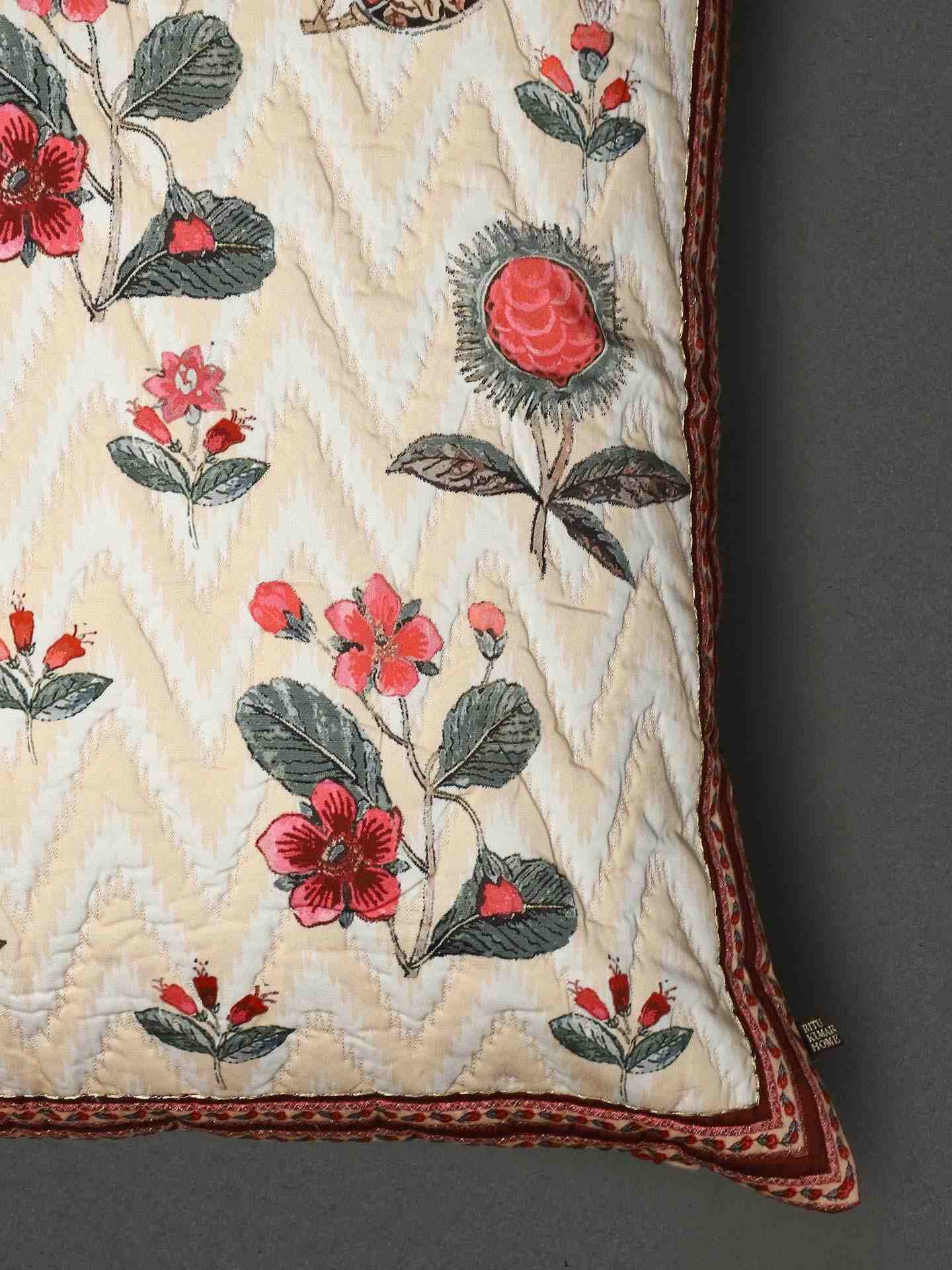 Ecru & Red Flora Cotton Euro Sham