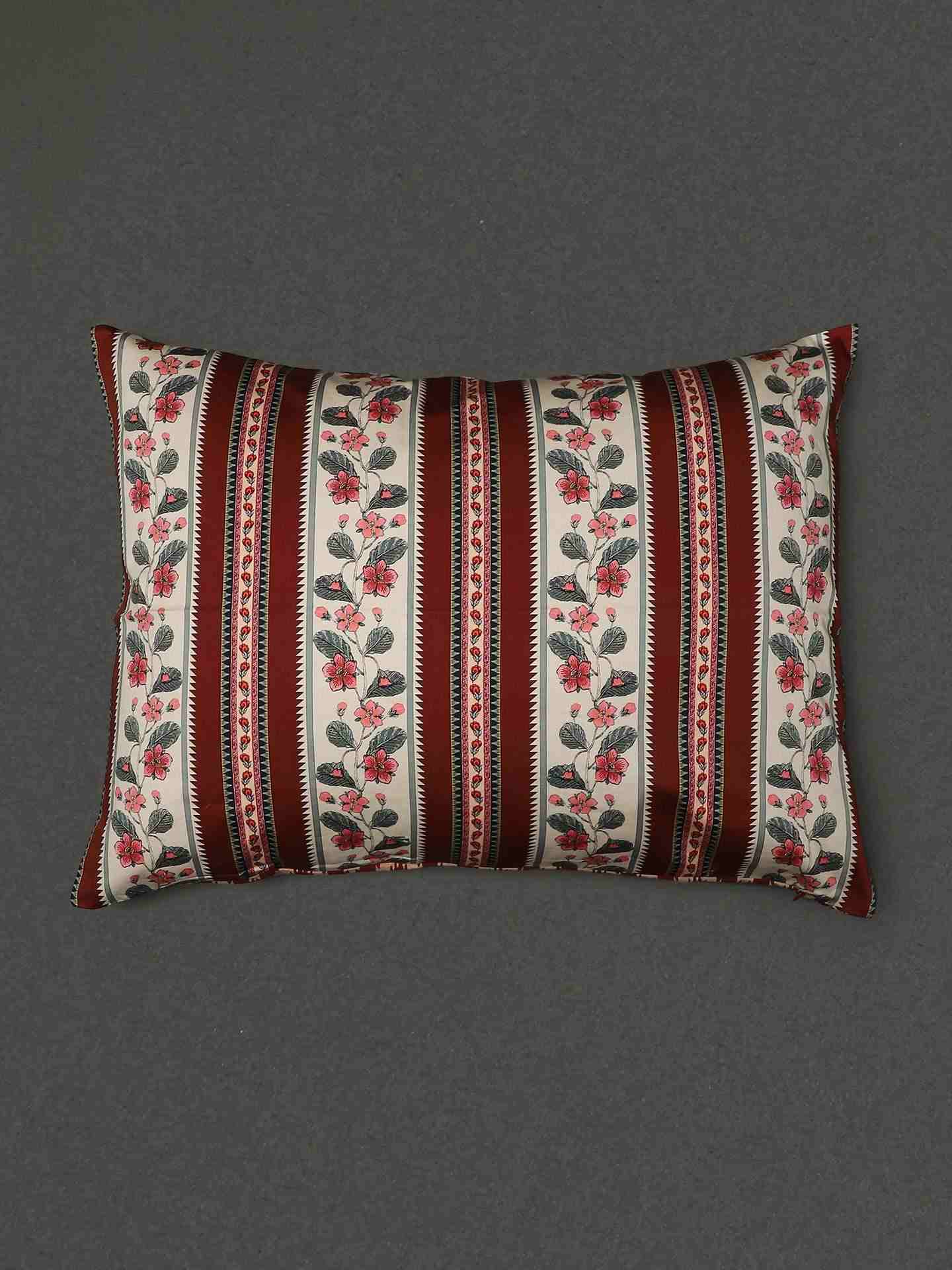 Ecru & Red Flora Cotton Pillow Sham