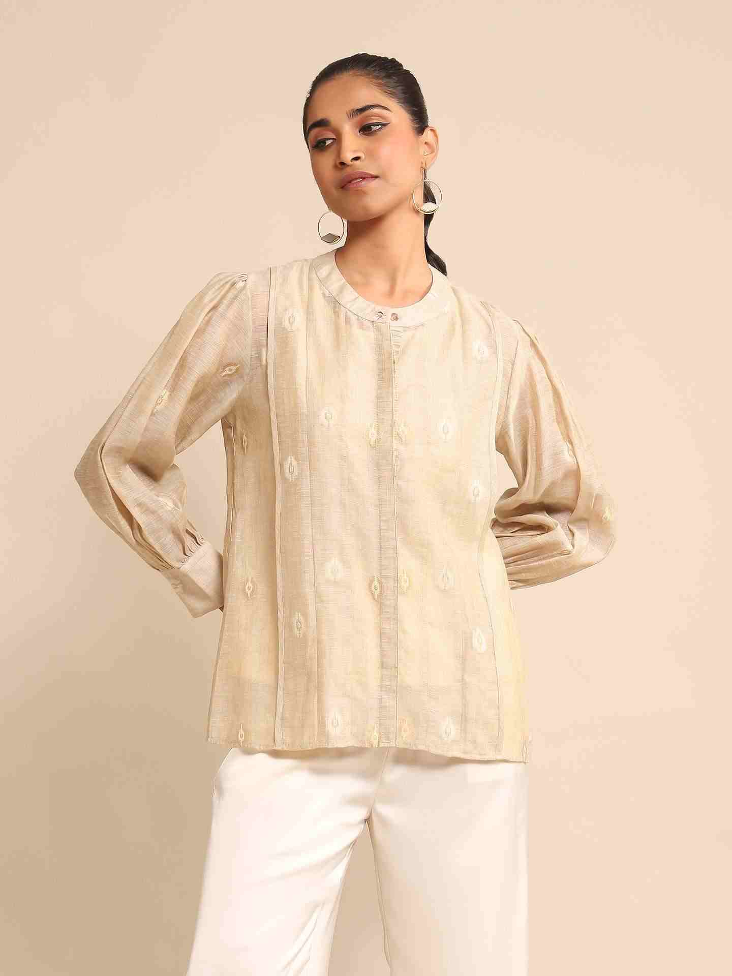 Beige Urban Elysian Jacquard Chanderi Shirt