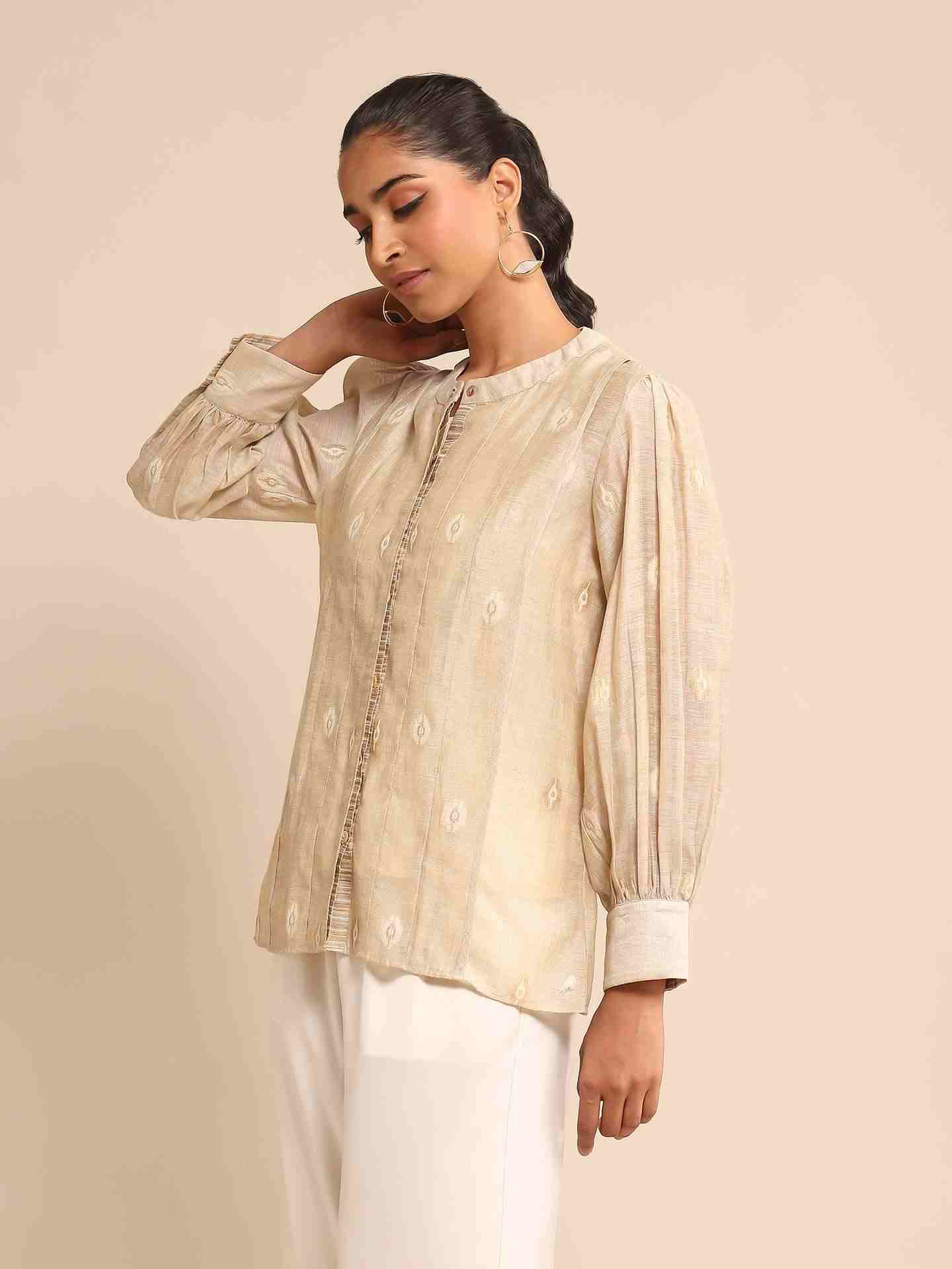 Beige Urban Elysian Jacquard Chanderi Shirt