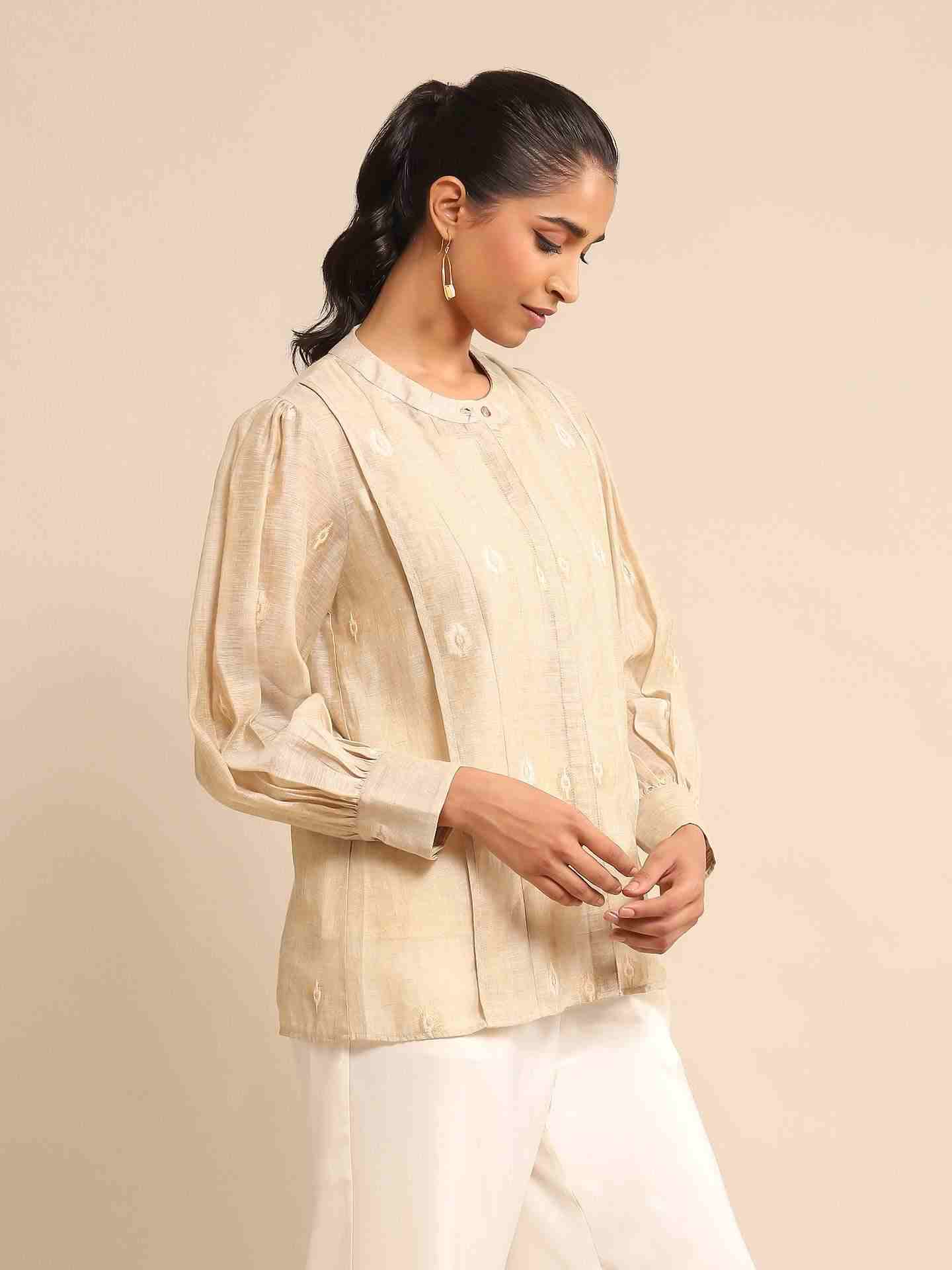 Beige Urban Elysian Jacquard Chanderi Shirt