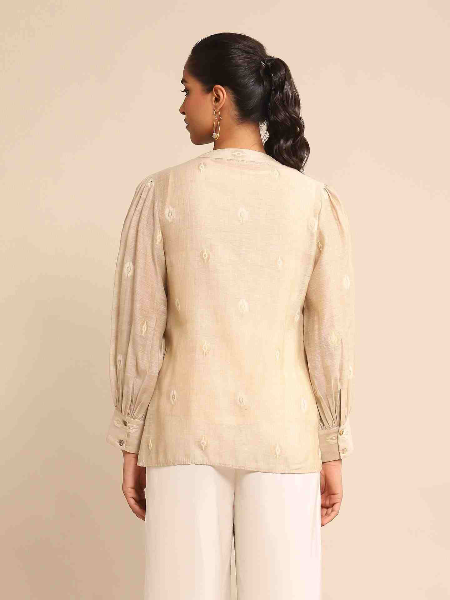Beige Urban Elysian Jacquard Chanderi Shirt